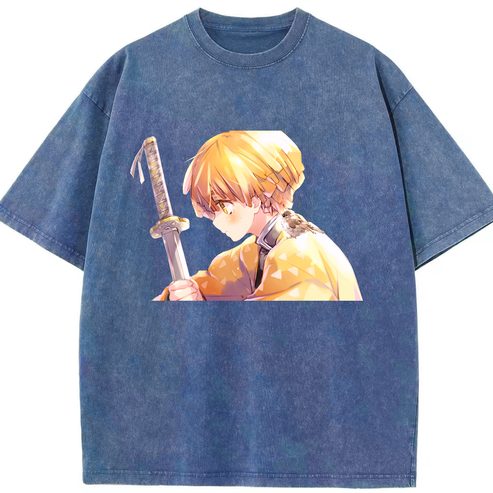 （画像用） 鬼滅の刃（きめつのやいば）我妻 善逸／あがつま ぜんいつ Agatsuma Zenitsu 綿100% ヴィンテージ風 半袖Tシャツ（フロントプリント）
