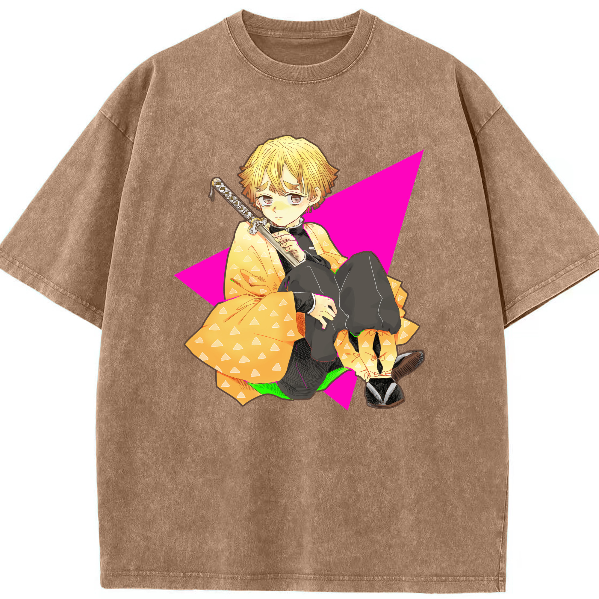 （画像用） 鬼滅の刃（きめつのやいば）我妻 善逸／あがつま ぜんいつ Agatsuma Zenitsu 綿100% ヴィンテージ風 半袖Tシャツ（フロントプリント）