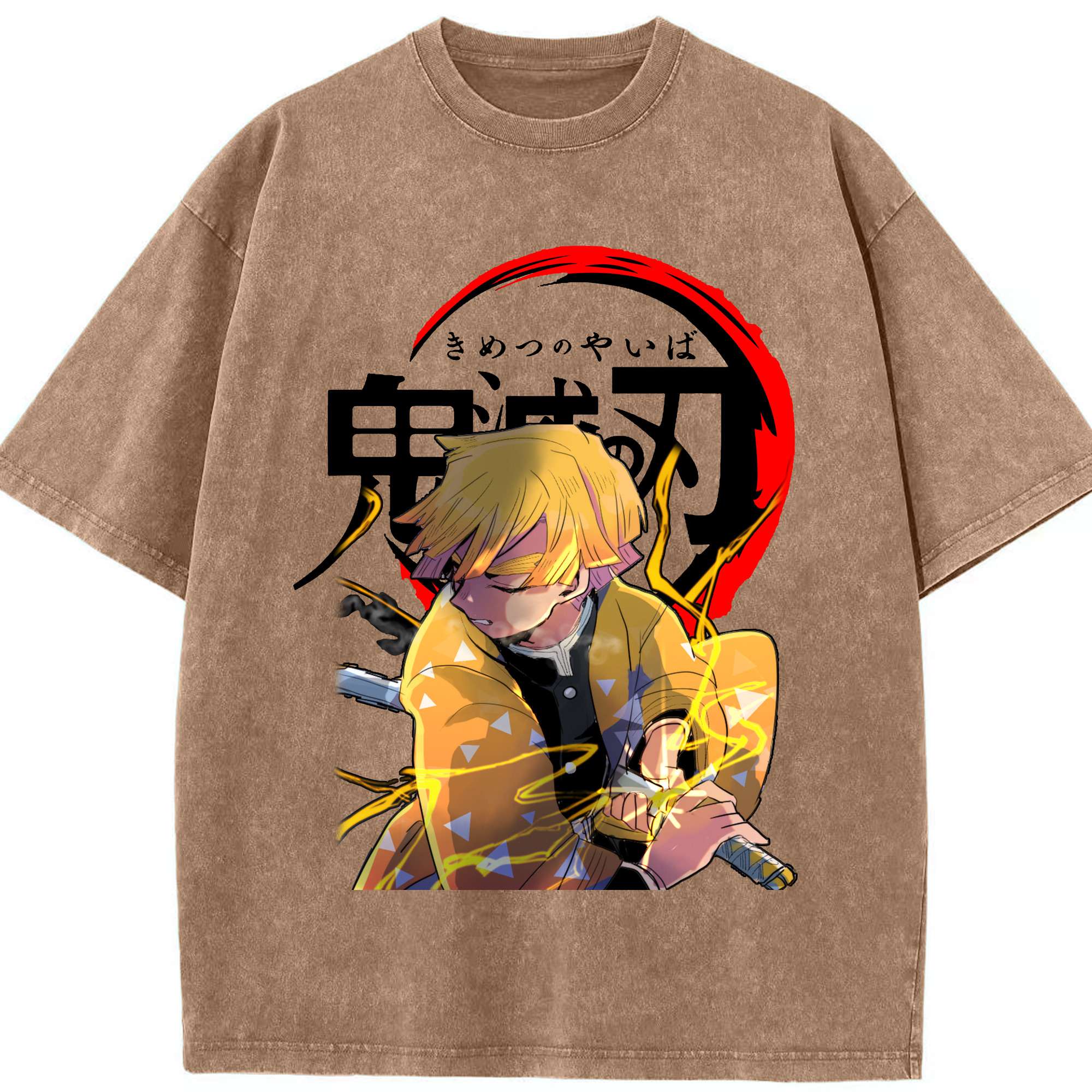 （画像用） 鬼滅の刃（きめつのやいば）我妻 善逸／あがつま ぜんいつ Agatsuma Zenitsu 綿100% ヴィンテージ風 半袖Tシャツ（フロントプリント）