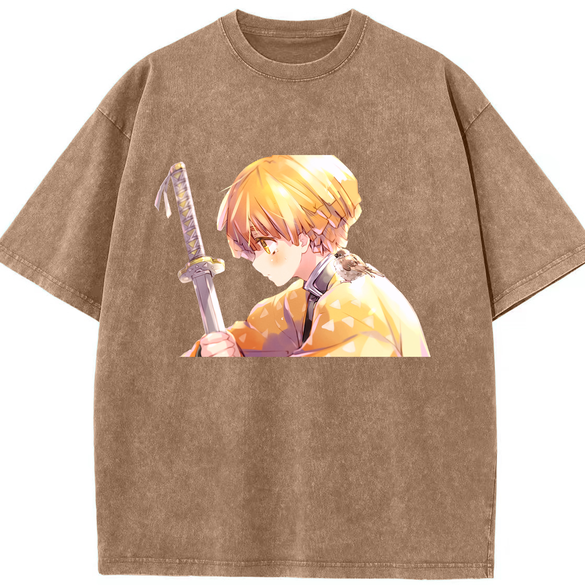 （画像用） 鬼滅の刃（きめつのやいば）我妻 善逸／あがつま ぜんいつ Agatsuma Zenitsu 綿100% ヴィンテージ風 半袖Tシャツ（フロントプリント）