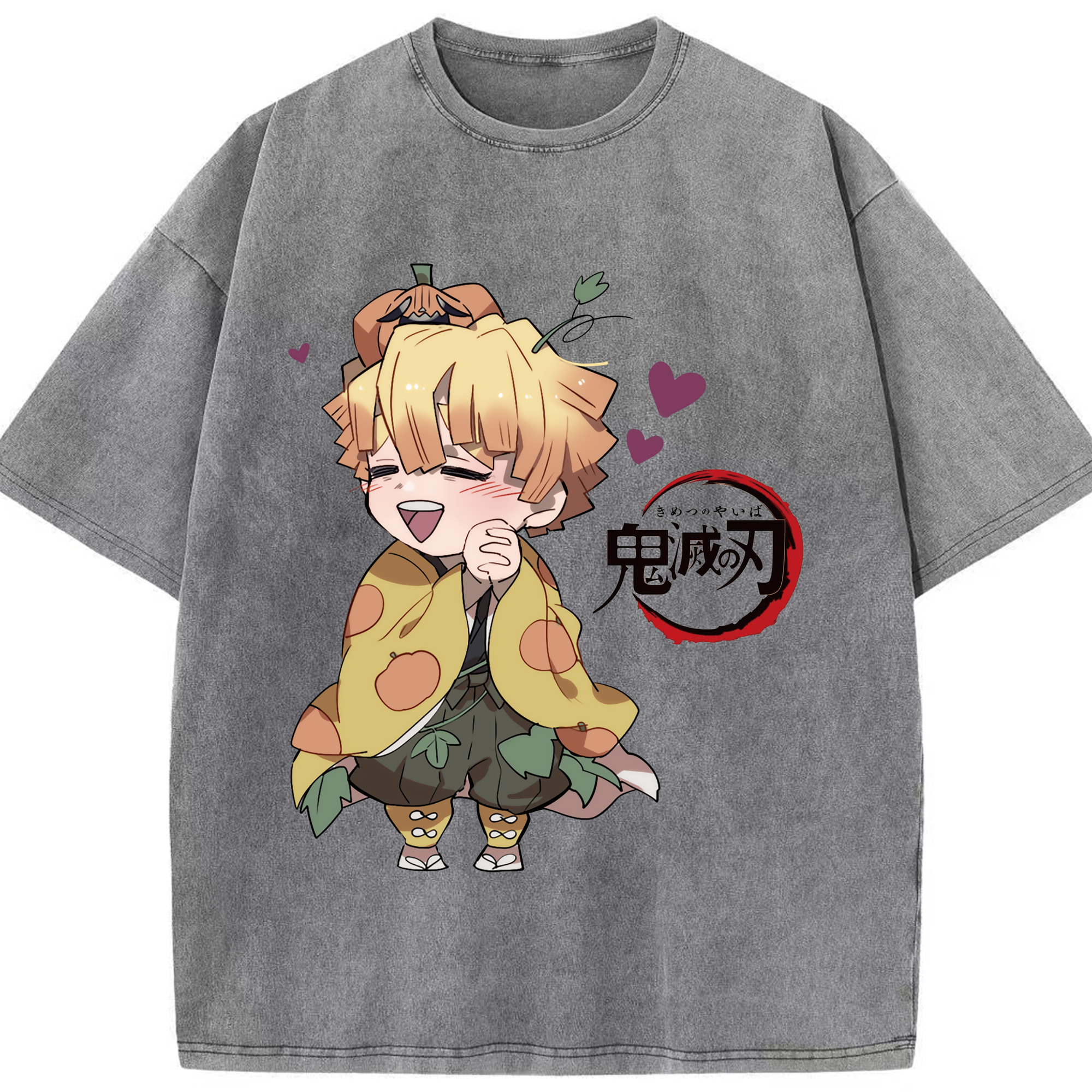 （画像用） 鬼滅の刃（きめつのやいば）我妻 善逸／あがつま ぜんいつ Agatsuma Zenitsu 綿100% ヴィンテージ風 半袖Tシャツ（フロントプリント）