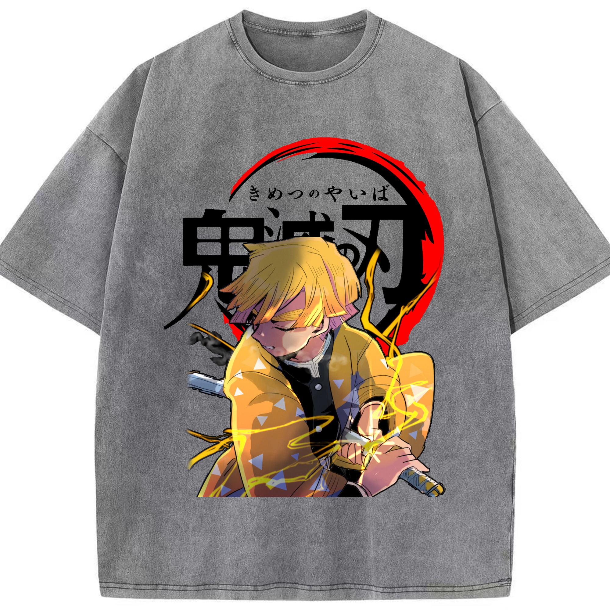（画像用） 鬼滅の刃（きめつのやいば）我妻 善逸／あがつま ぜんいつ Agatsuma Zenitsu 綿100% ヴィンテージ風 半袖Tシャツ（フロントプリント）