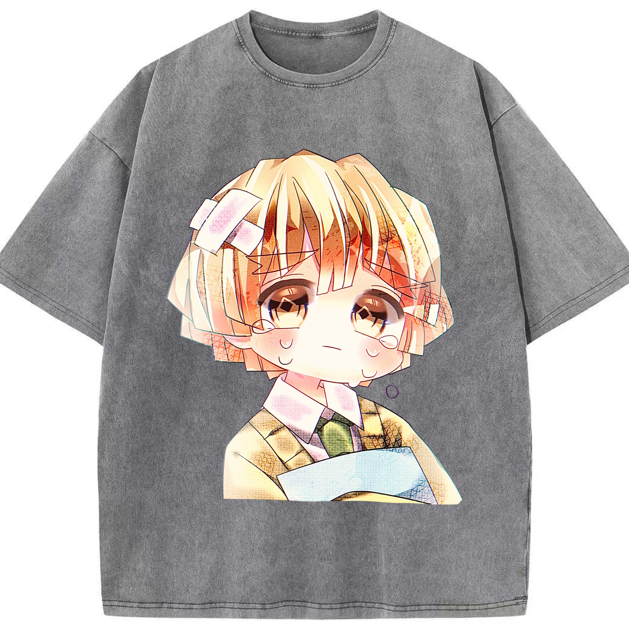 （画像用） 鬼滅の刃（きめつのやいば）我妻 善逸／あがつま ぜんいつ Agatsuma Zenitsu 綿100% ヴィンテージ風 半袖Tシャツ（フロントプリント）