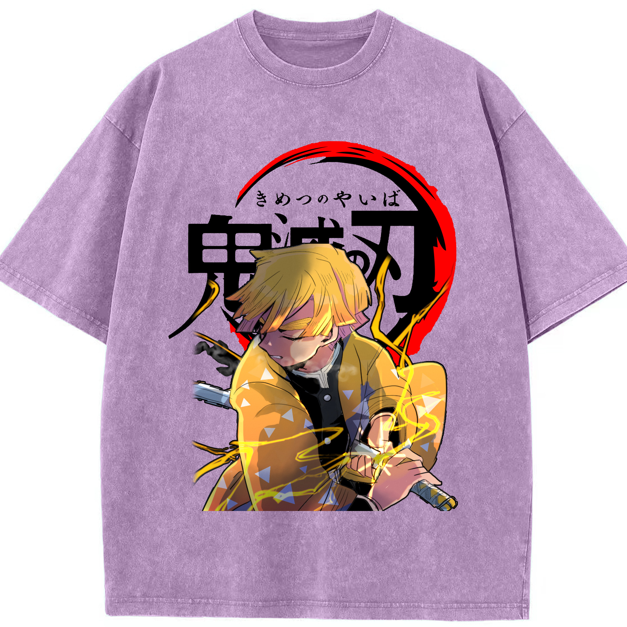 （画像用） 鬼滅の刃（きめつのやいば）我妻 善逸／あがつま ぜんいつ Agatsuma Zenitsu 綿100% ヴィンテージ風 半袖Tシャツ（フロントプリント）