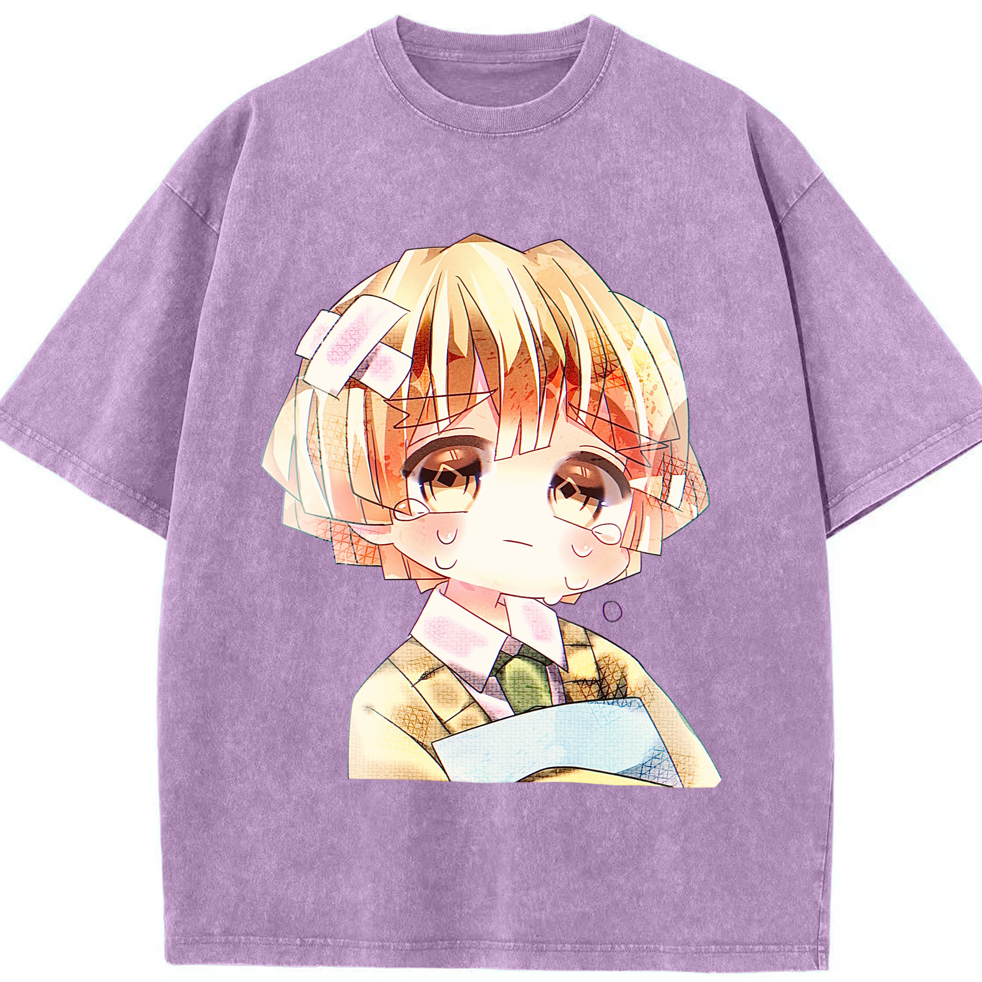 （画像用） 鬼滅の刃（きめつのやいば）我妻 善逸／あがつま ぜんいつ Agatsuma Zenitsu 綿100% ヴィンテージ風 半袖Tシャツ（フロントプリント）