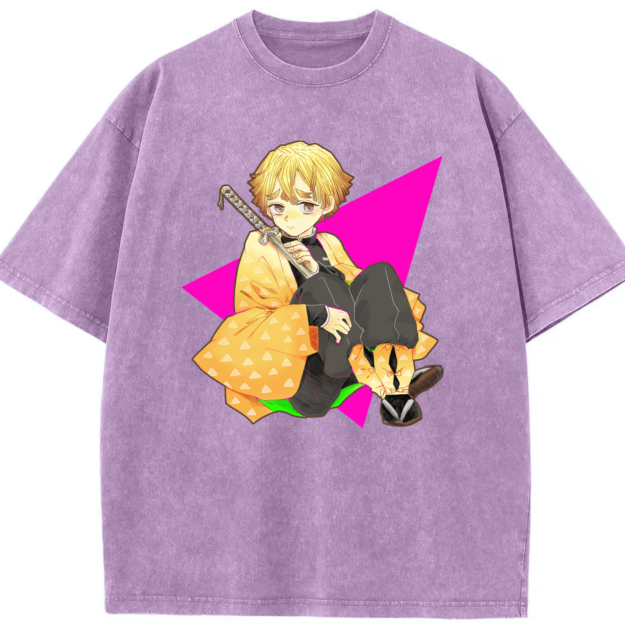 （画像用） 鬼滅の刃（きめつのやいば）我妻 善逸／あがつま ぜんいつ Agatsuma Zenitsu 綿100% ヴィンテージ風 半袖Tシャツ（フロントプリント）