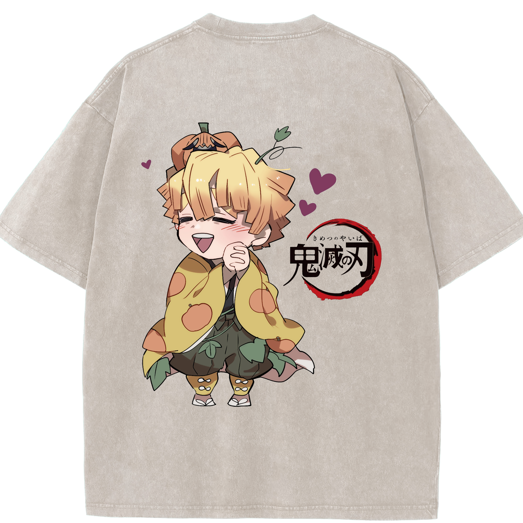 （画像用） 鬼滅の刃（きめつのやいば）我妻 善逸／あがつま ぜんいつ Agatsuma Zenitsu 綿100% ヴィンテージ風 半袖Tシャツ（背面プリント）