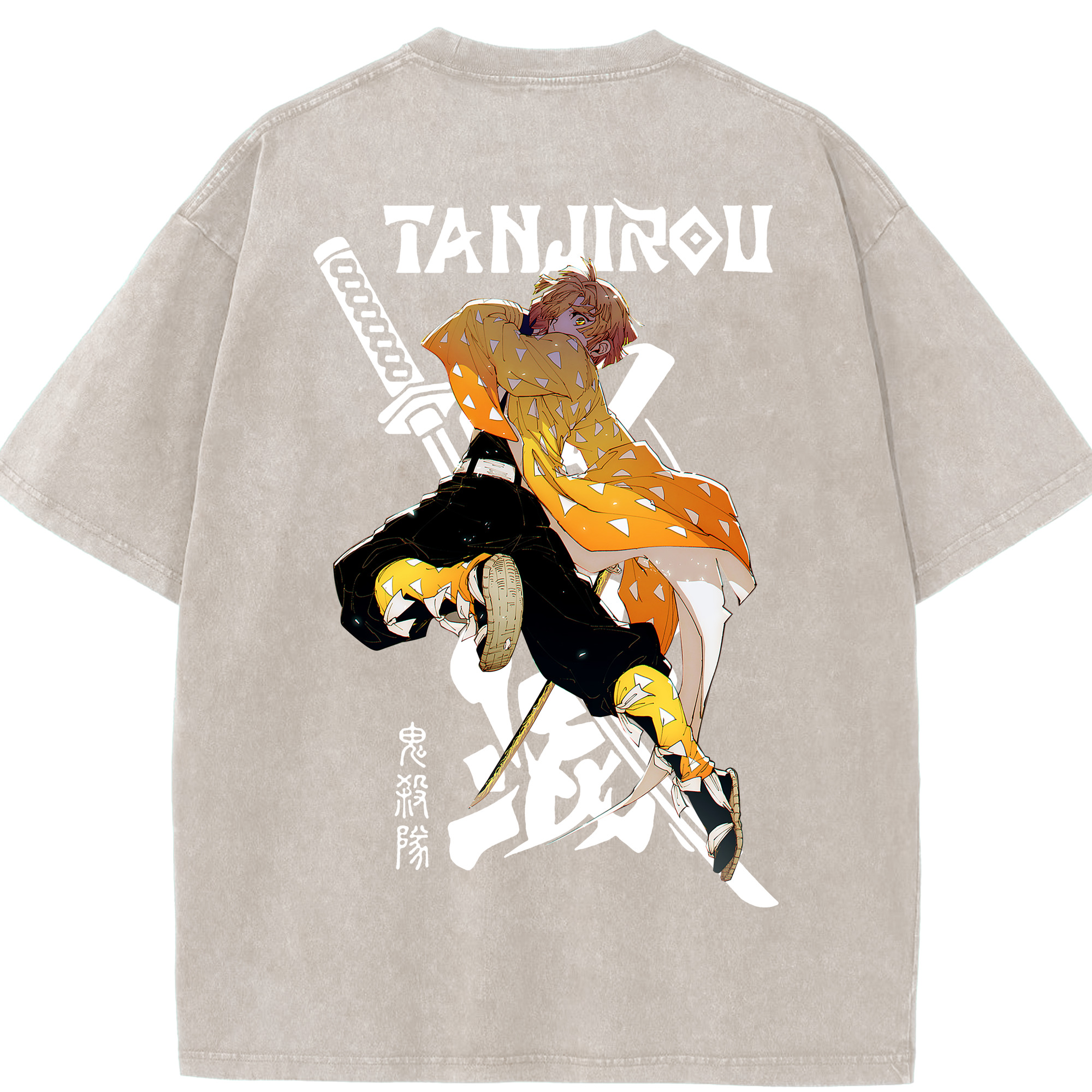 （画像用） 鬼滅の刃（きめつのやいば）我妻 善逸／あがつま ぜんいつ Agatsuma Zenitsu 綿100% ヴィンテージ風 半袖Tシャツ（背面プリント）