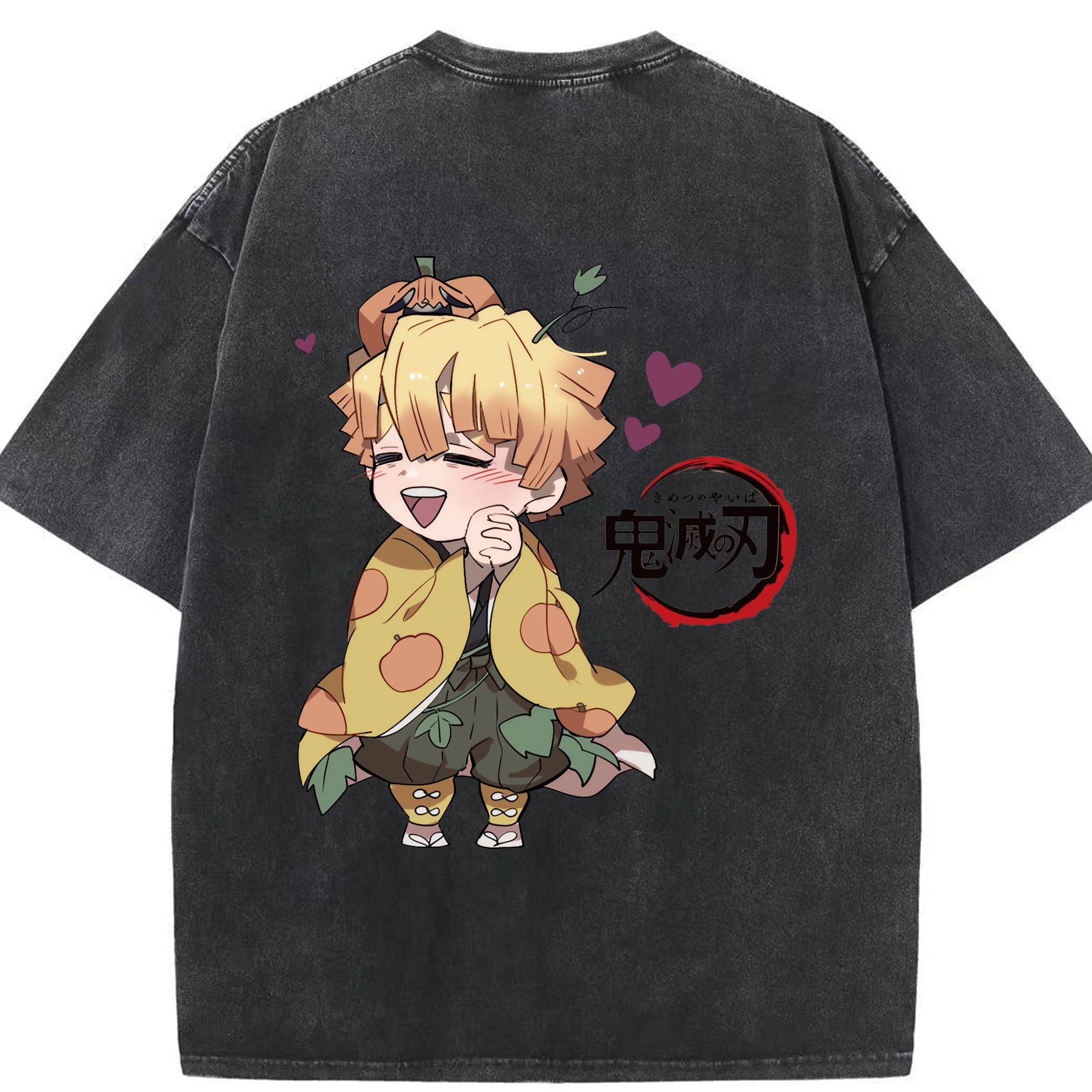 （画像用） 鬼滅の刃（きめつのやいば）我妻 善逸／あがつま ぜんいつ Agatsuma Zenitsu 綿100% ヴィンテージ風 半袖Tシャツ（背面プリント）