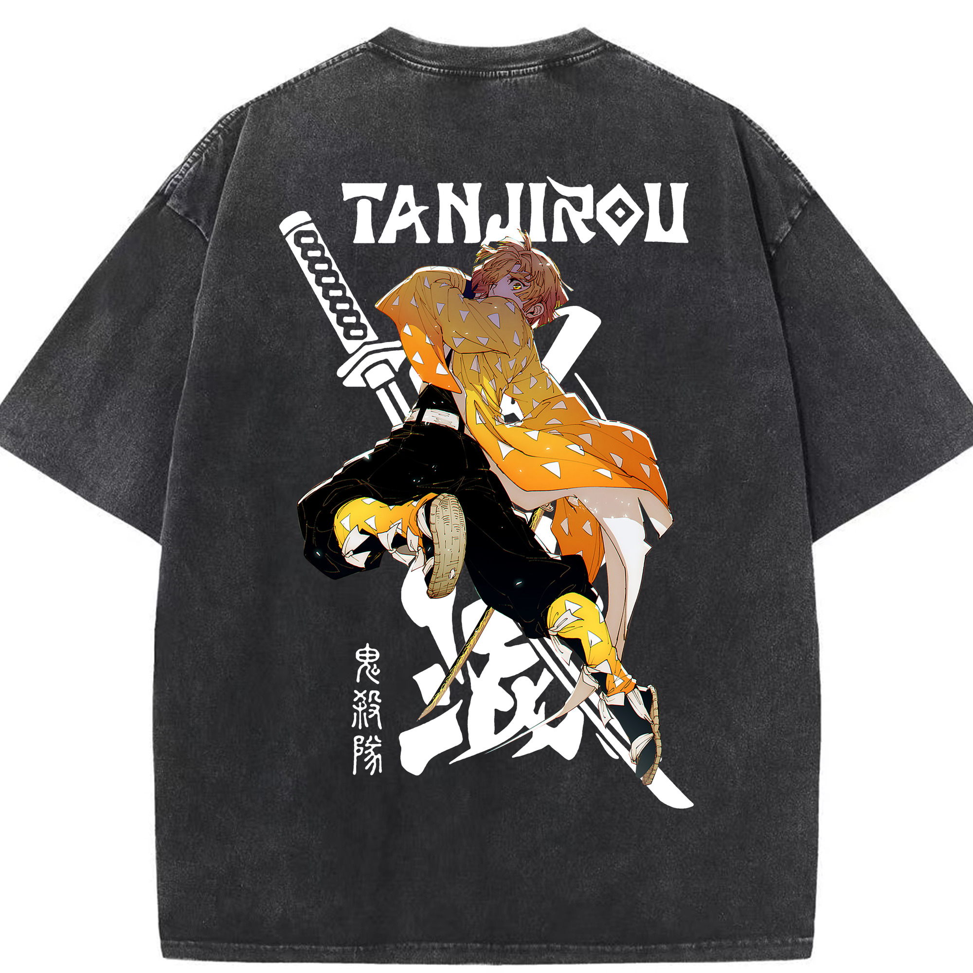 （画像用） 鬼滅の刃（きめつのやいば）我妻 善逸／あがつま ぜんいつ Agatsuma Zenitsu 綿100% ヴィンテージ風 半袖Tシャツ（背面プリント）