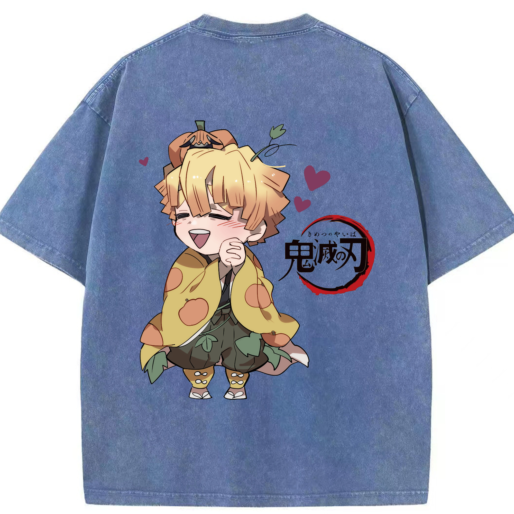 （画像用） 鬼滅の刃（きめつのやいば）我妻 善逸／あがつま ぜんいつ Agatsuma Zenitsu 綿100% ヴィンテージ風 半袖Tシャツ（背面プリント）