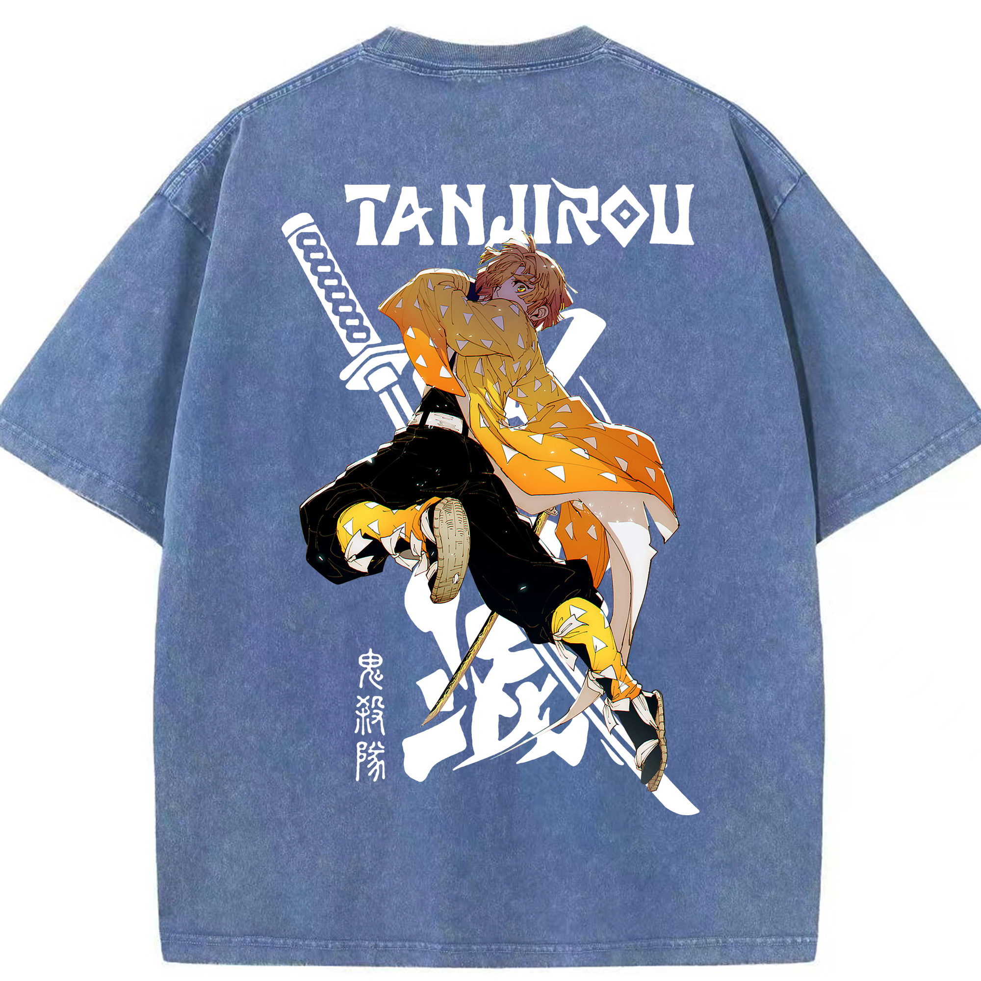 （画像用） 鬼滅の刃（きめつのやいば）我妻 善逸／あがつま ぜんいつ Agatsuma Zenitsu 綿100% ヴィンテージ風 半袖Tシャツ（背面プリント）