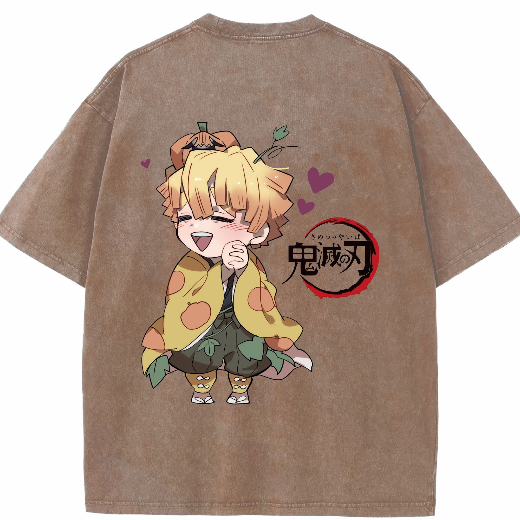 （画像用） 鬼滅の刃（きめつのやいば）我妻 善逸／あがつま ぜんいつ Agatsuma Zenitsu 綿100% ヴィンテージ風 半袖Tシャツ（背面プリント）