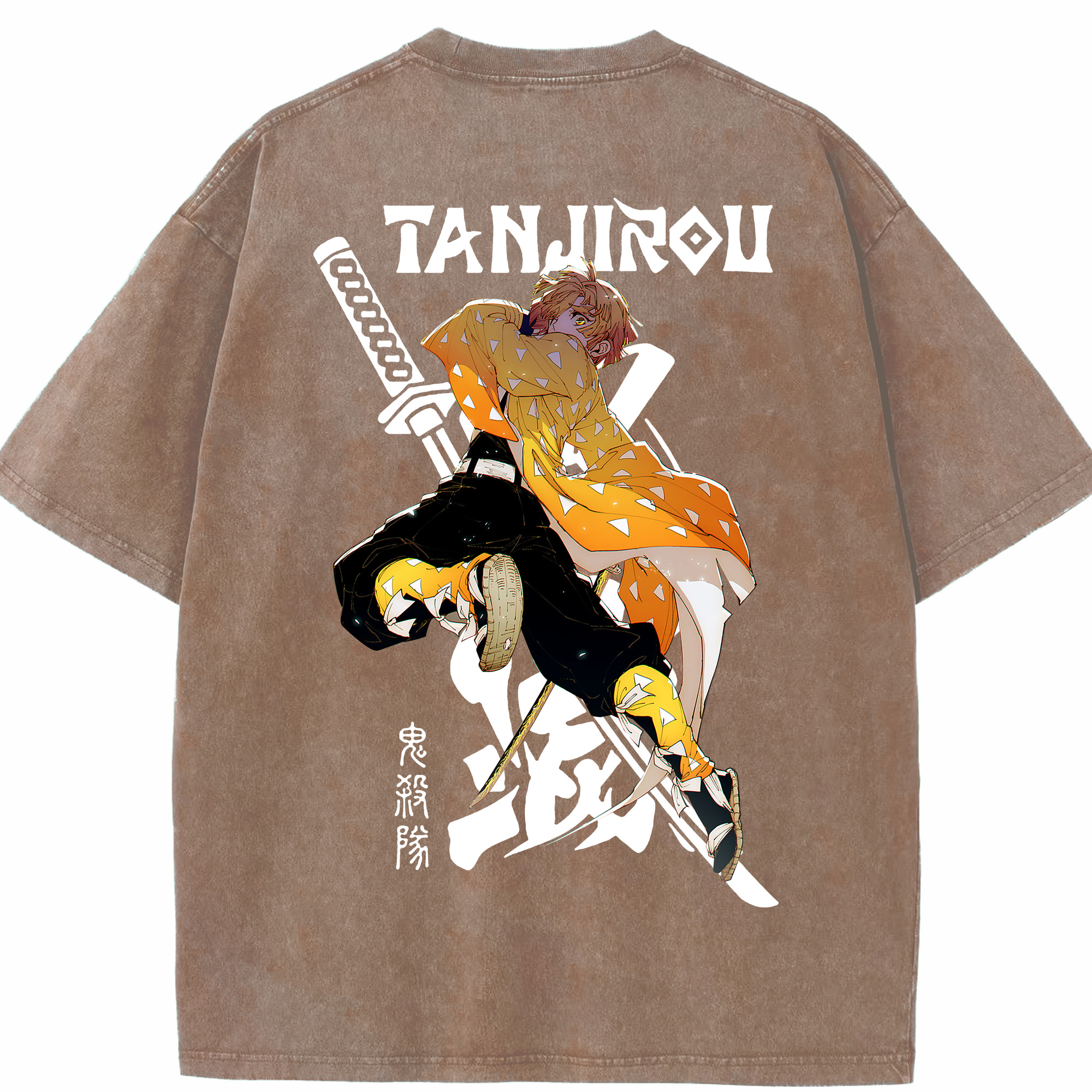 （画像用） 鬼滅の刃（きめつのやいば）我妻 善逸／あがつま ぜんいつ Agatsuma Zenitsu 綿100% ヴィンテージ風 半袖Tシャツ（背面プリント）