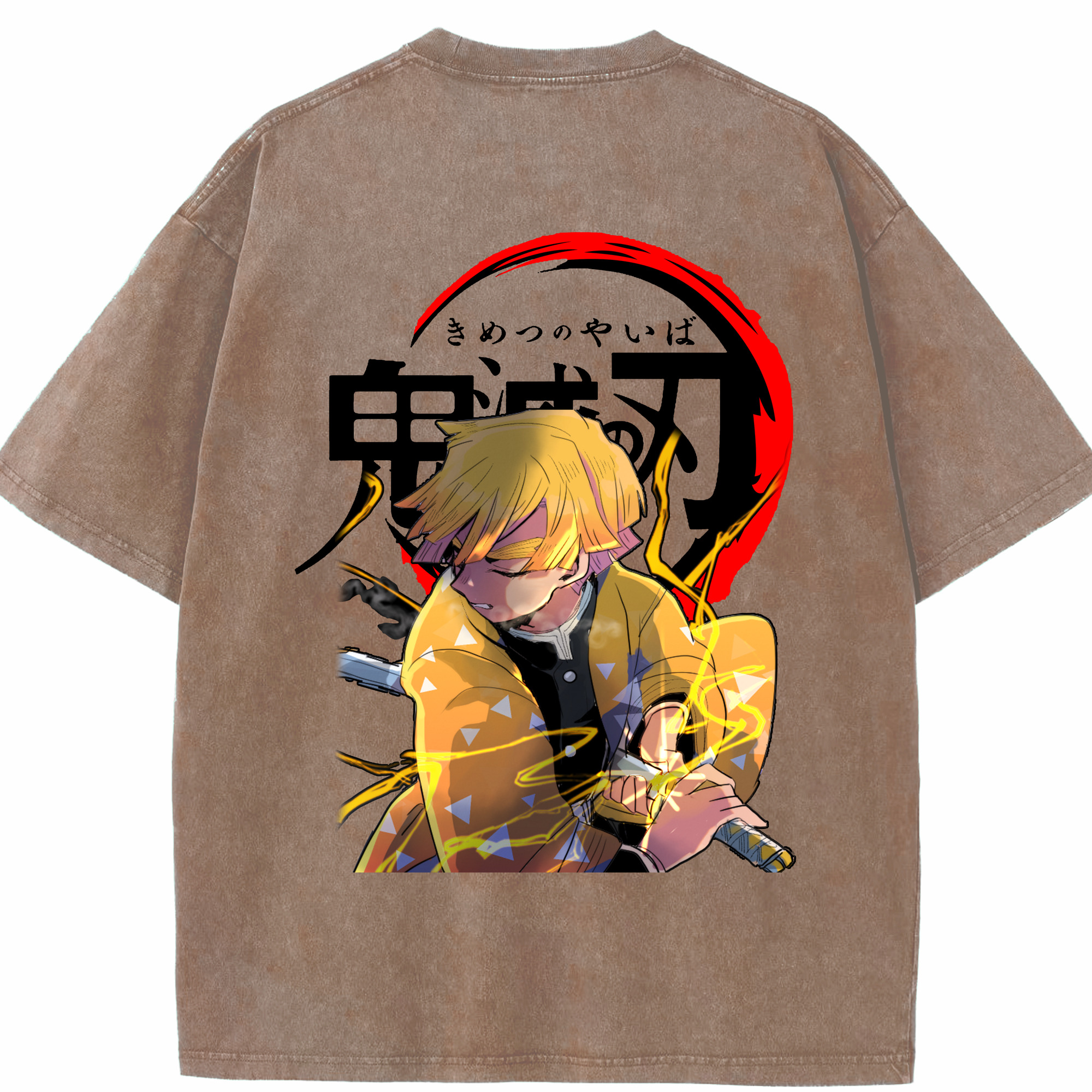 （画像用） 鬼滅の刃（きめつのやいば）我妻 善逸／あがつま ぜんいつ Agatsuma Zenitsu 綿100% ヴィンテージ風 半袖Tシャツ（背面プリント）