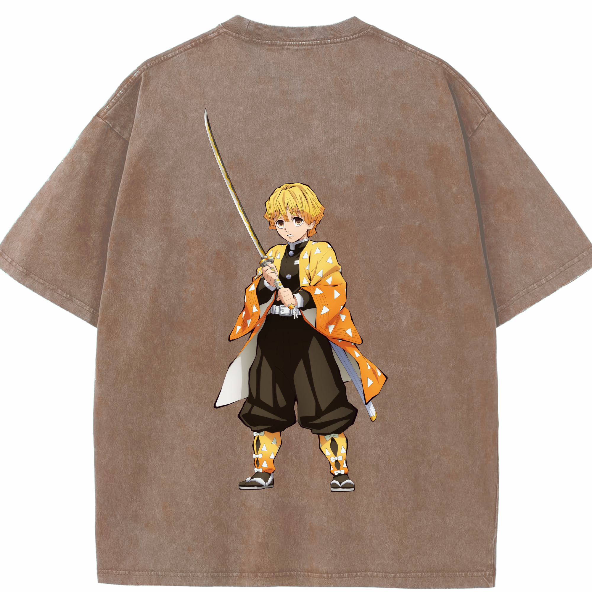 （画像用） 鬼滅の刃（きめつのやいば）我妻 善逸／あがつま ぜんいつ Agatsuma Zenitsu 綿100% ヴィンテージ風 半袖Tシャツ（背面プリント）