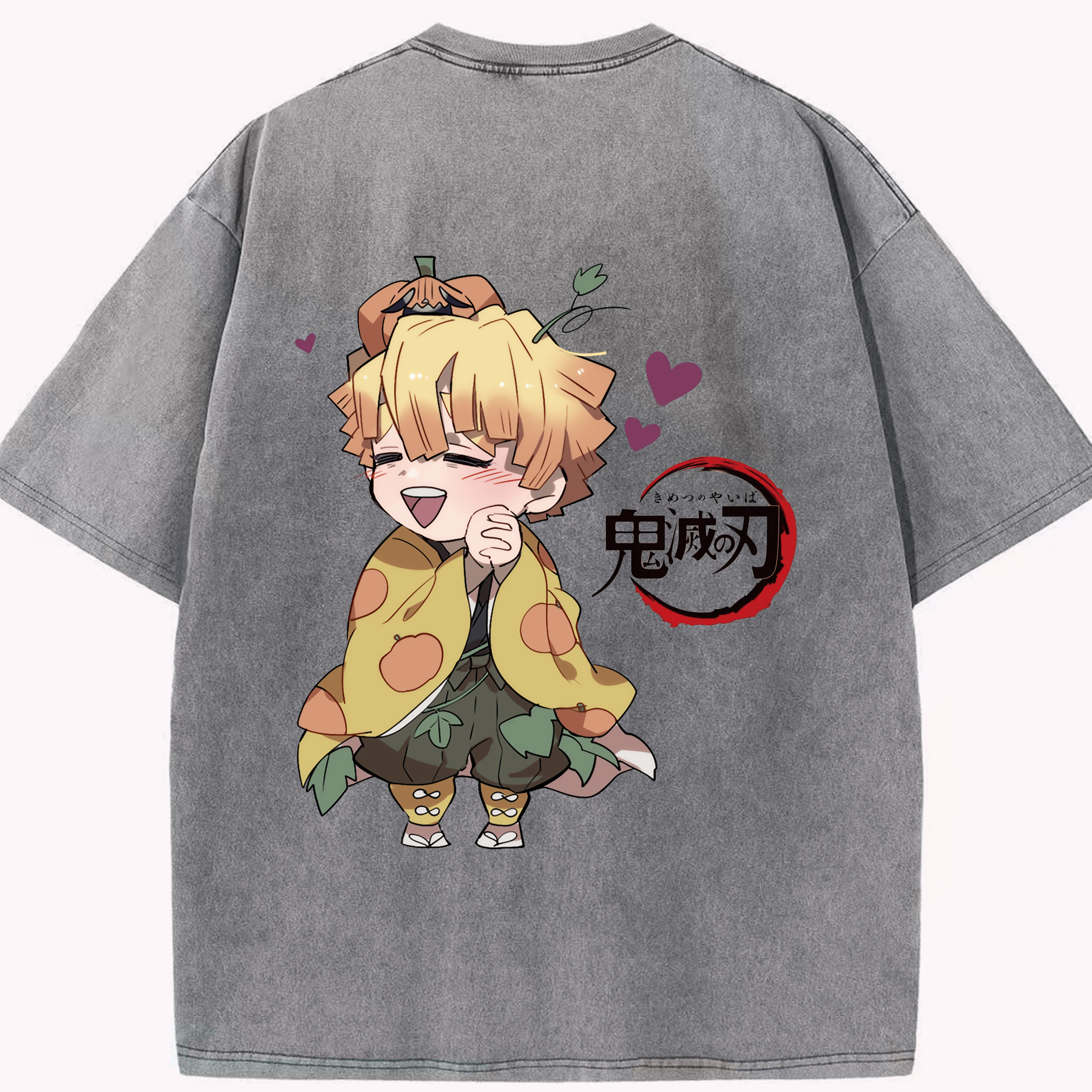 （画像用） 鬼滅の刃（きめつのやいば）我妻 善逸／あがつま ぜんいつ Agatsuma Zenitsu 綿100% ヴィンテージ風 半袖Tシャツ（背面プリント）