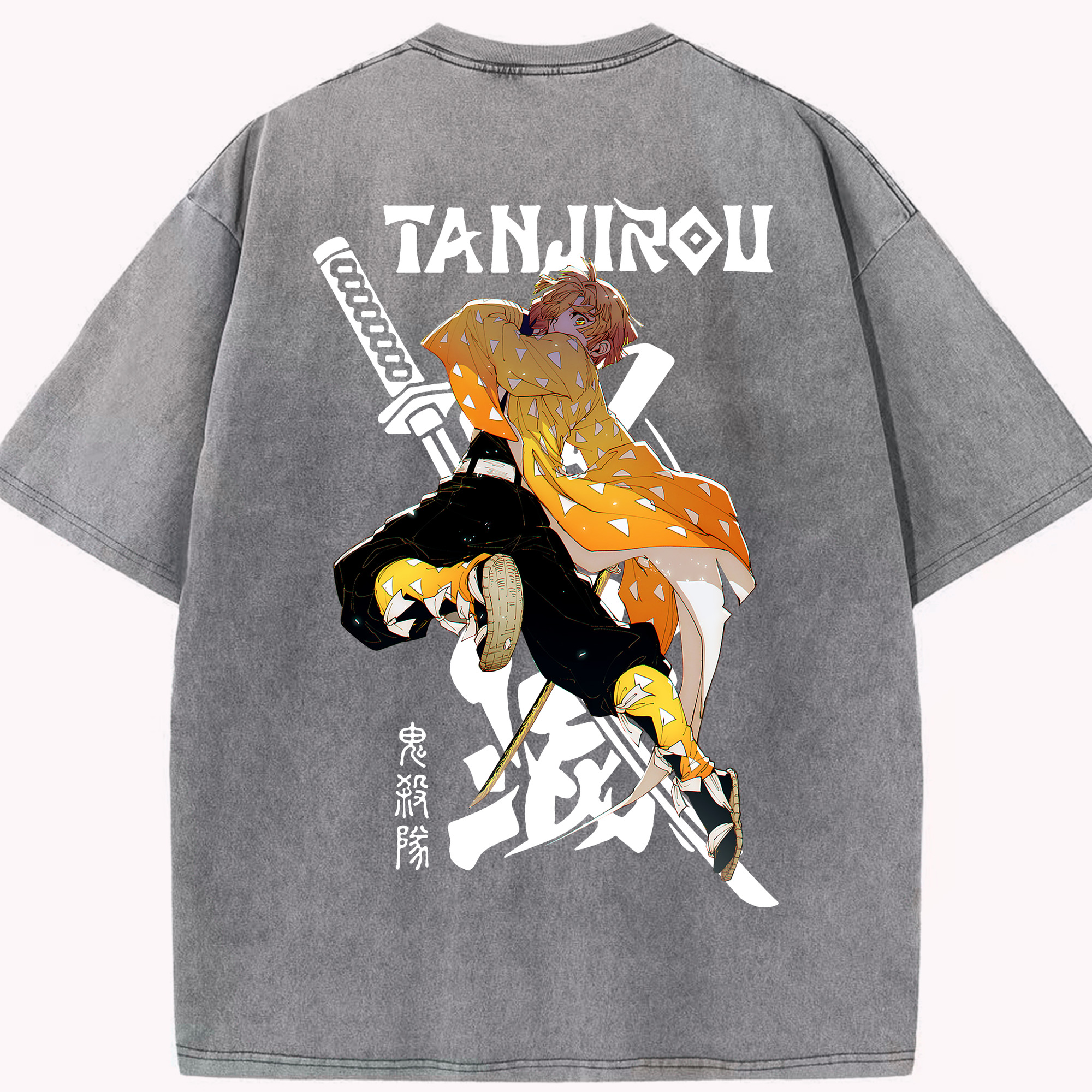 （画像用） 鬼滅の刃（きめつのやいば）我妻 善逸／あがつま ぜんいつ Agatsuma Zenitsu 綿100% ヴィンテージ風 半袖Tシャツ（背面プリント）