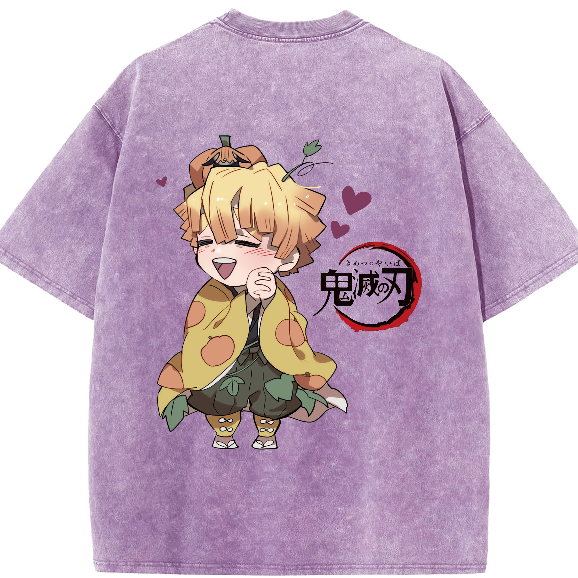 （画像用） 鬼滅の刃（きめつのやいば）我妻 善逸／あがつま ぜんいつ Agatsuma Zenitsu 綿100% ヴィンテージ風 半袖Tシャツ（背面プリント）