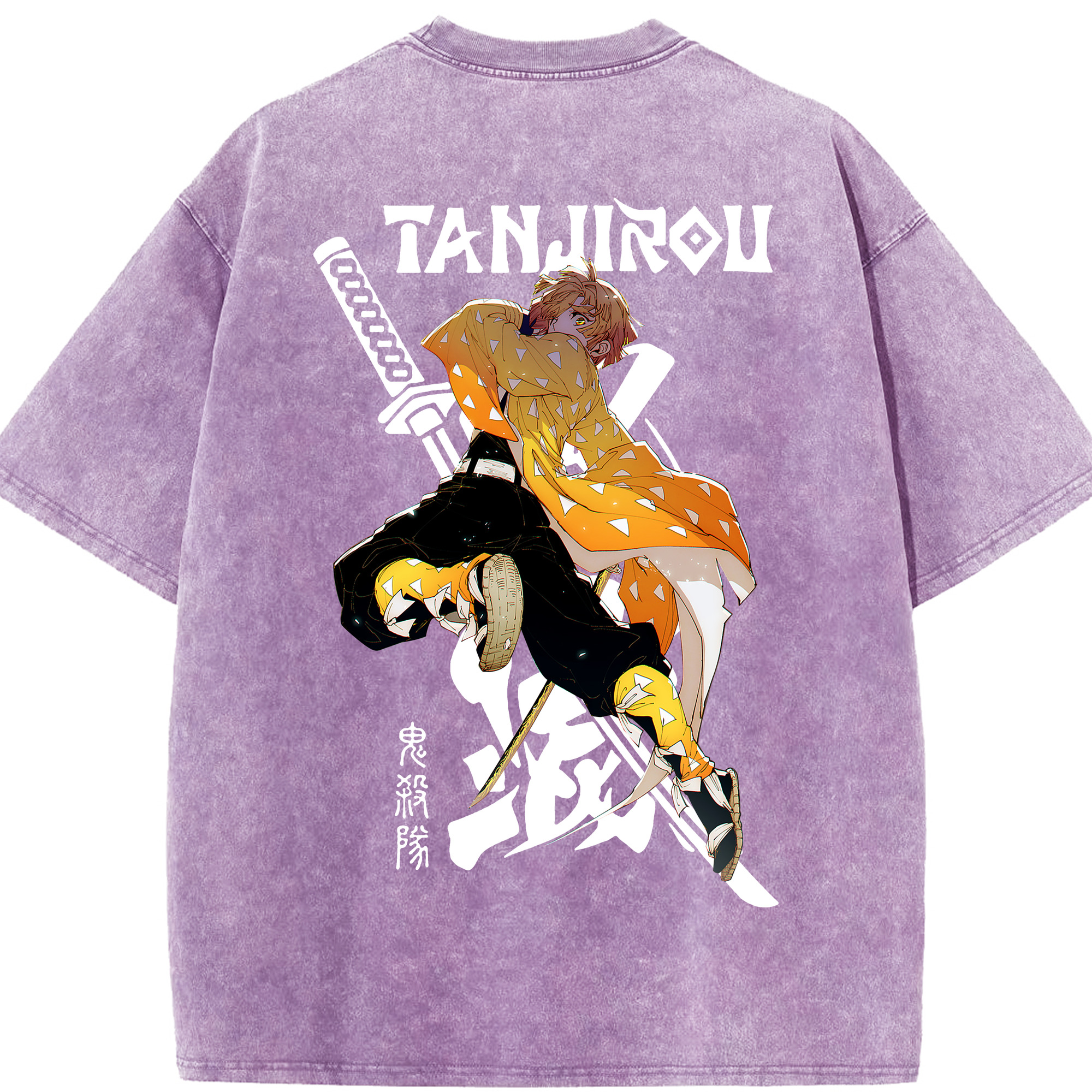 （画像用） 鬼滅の刃（きめつのやいば）我妻 善逸／あがつま ぜんいつ Agatsuma Zenitsu 綿100% ヴィンテージ風 半袖Tシャツ（背面プリント）
