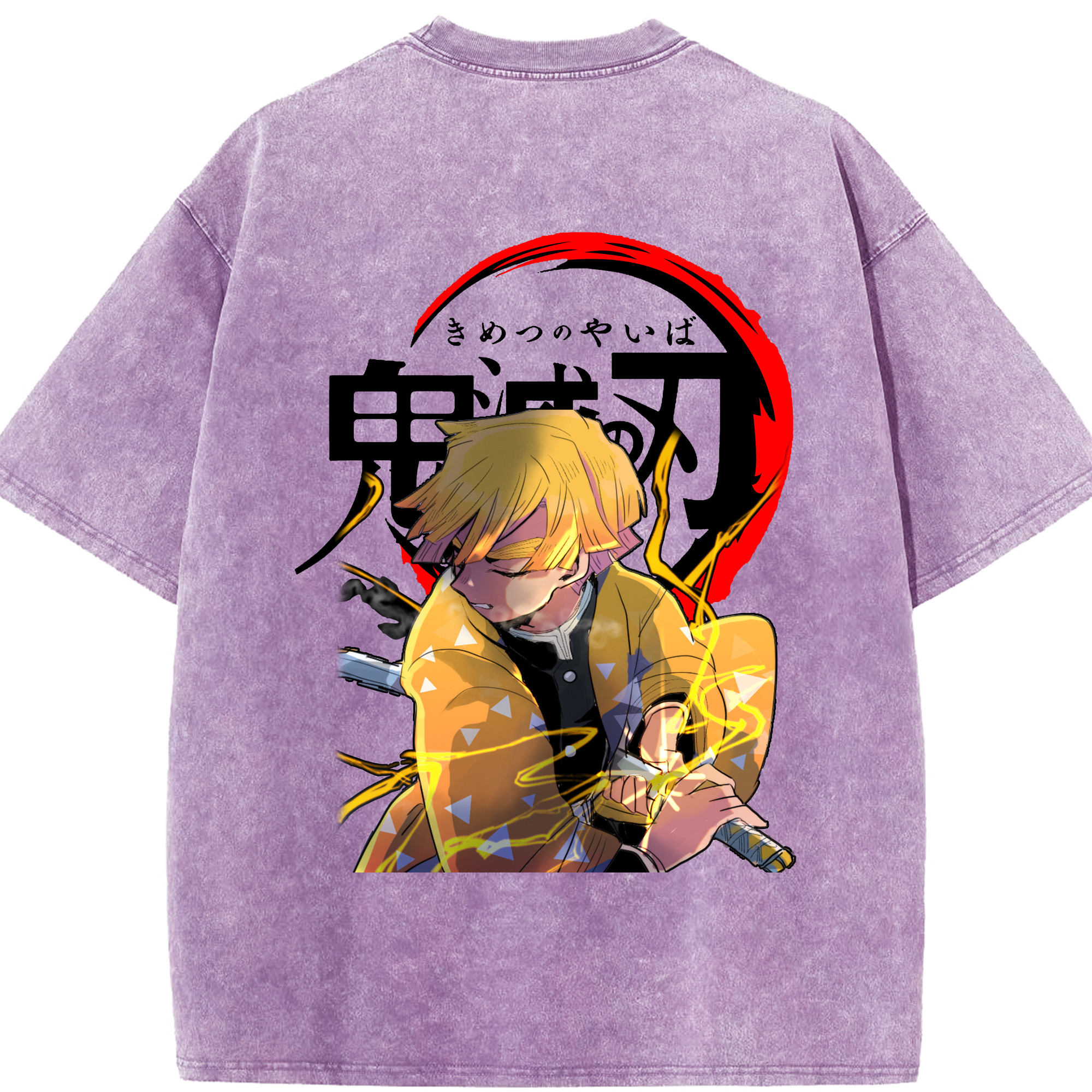 （画像用） 鬼滅の刃（きめつのやいば）我妻 善逸／あがつま ぜんいつ Agatsuma Zenitsu 綿100% ヴィンテージ風 半袖Tシャツ（背面プリント）