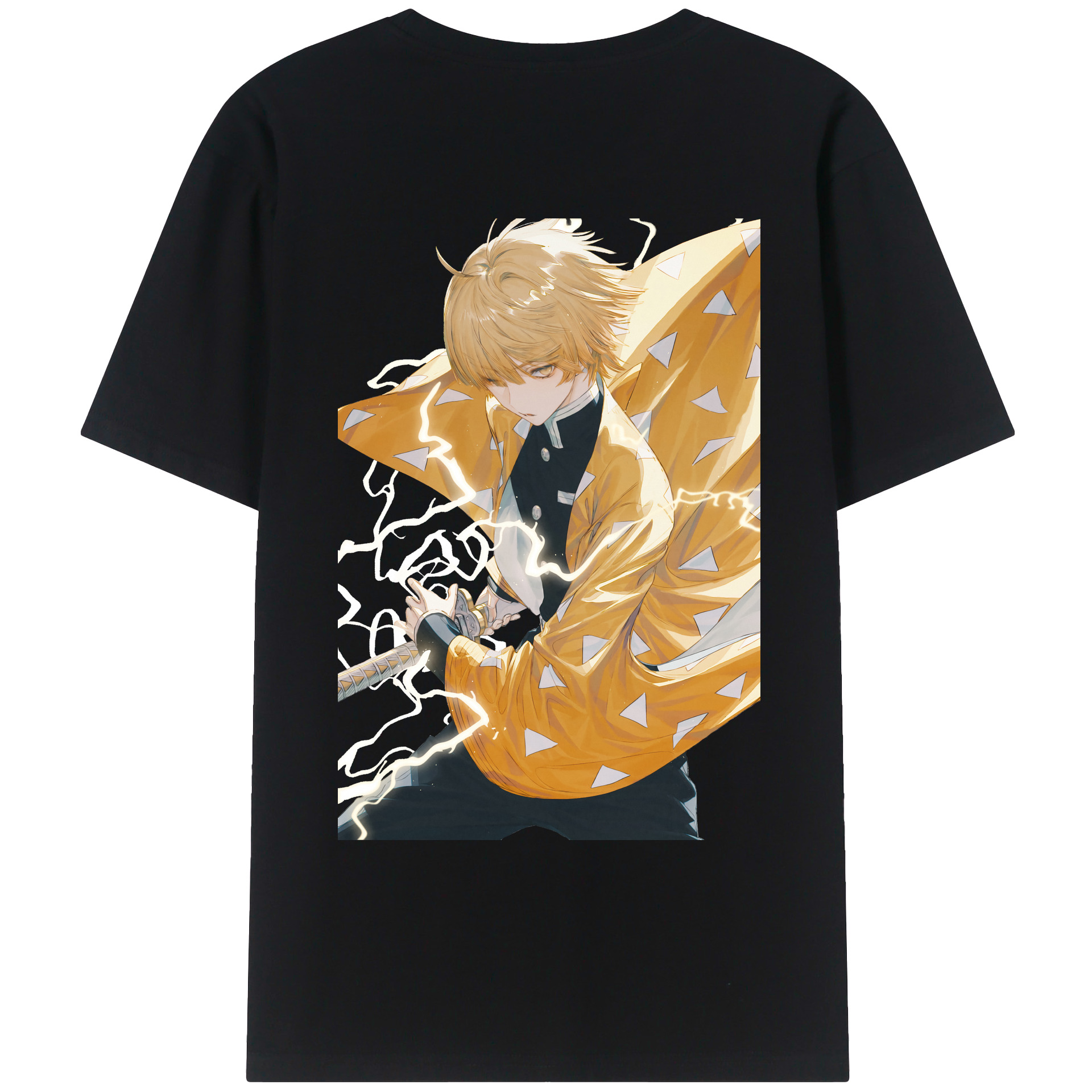 （画像用） 鬼滅の刃（きめつのやいば）我妻 善逸／あがつま ぜんいつ Agatsuma Zenitsu 綿100％ メンズ半袖Tシャツ（バックプリント） 通気性