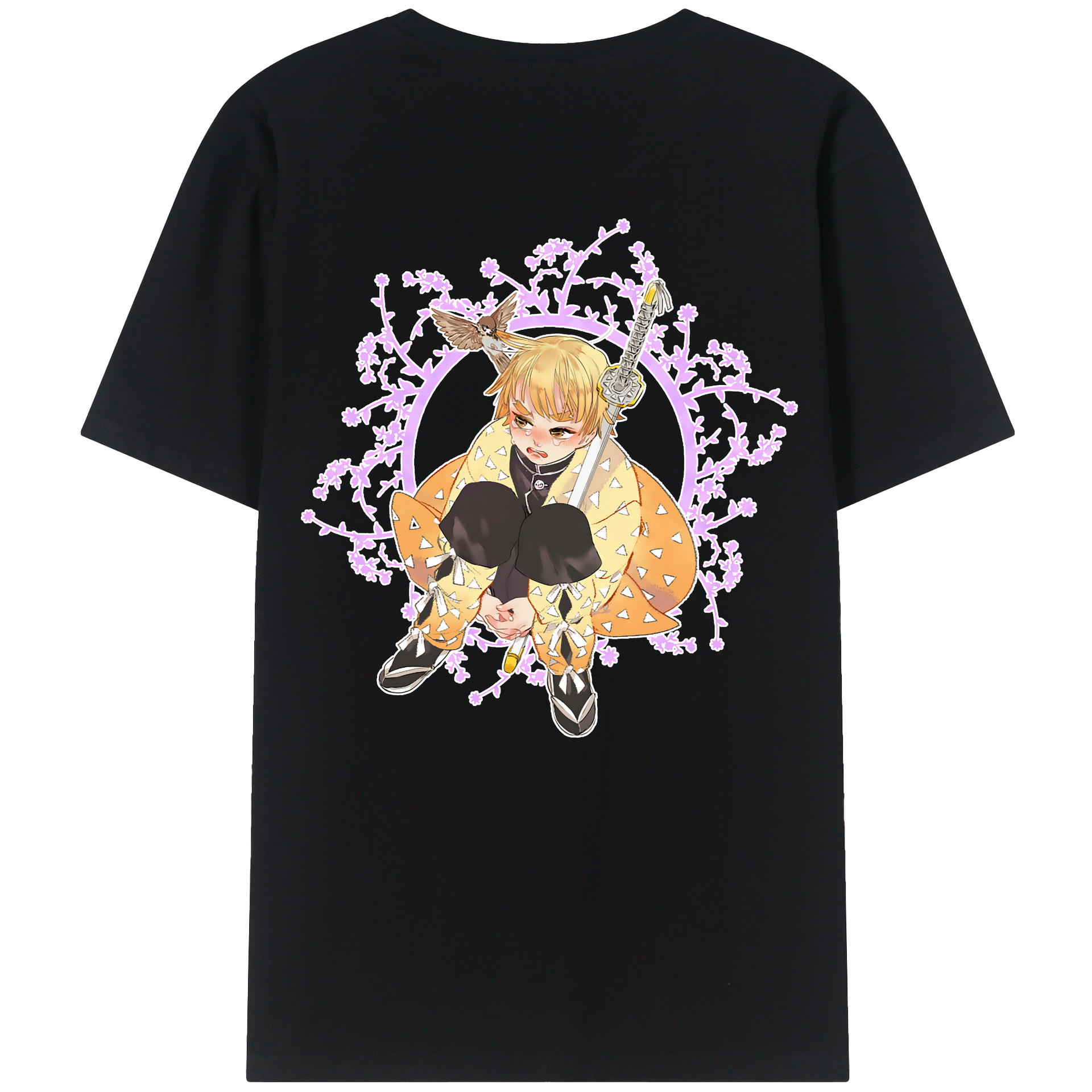 （画像用） 鬼滅の刃（きめつのやいば）我妻 善逸／あがつま ぜんいつ Agatsuma Zenitsu 綿100％ メンズ半袖Tシャツ（バックプリント） 通気性
