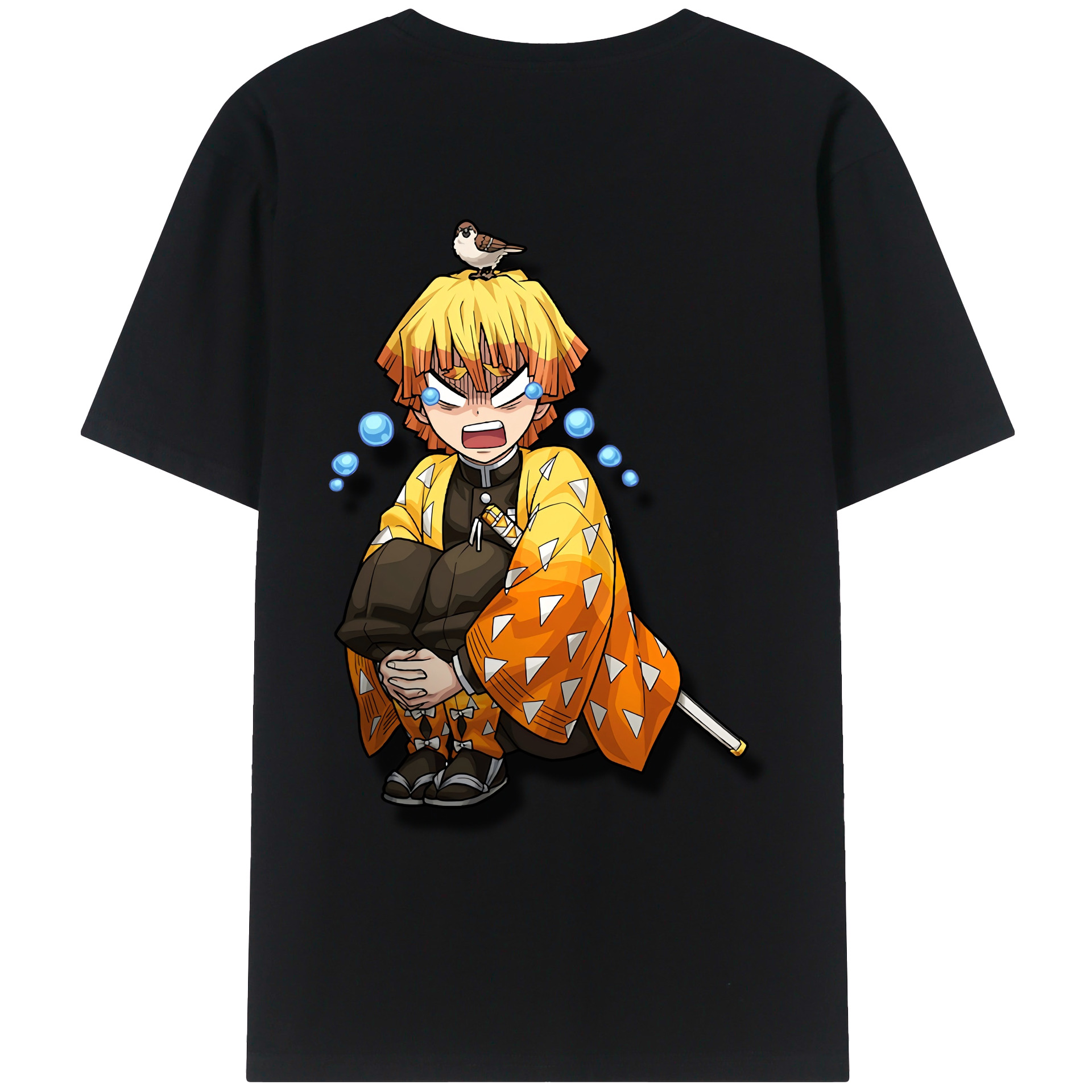 （画像用） 鬼滅の刃（きめつのやいば）我妻 善逸／あがつま ぜんいつ Agatsuma Zenitsu 綿100％ メンズ半袖Tシャツ（バックプリント） 通気性