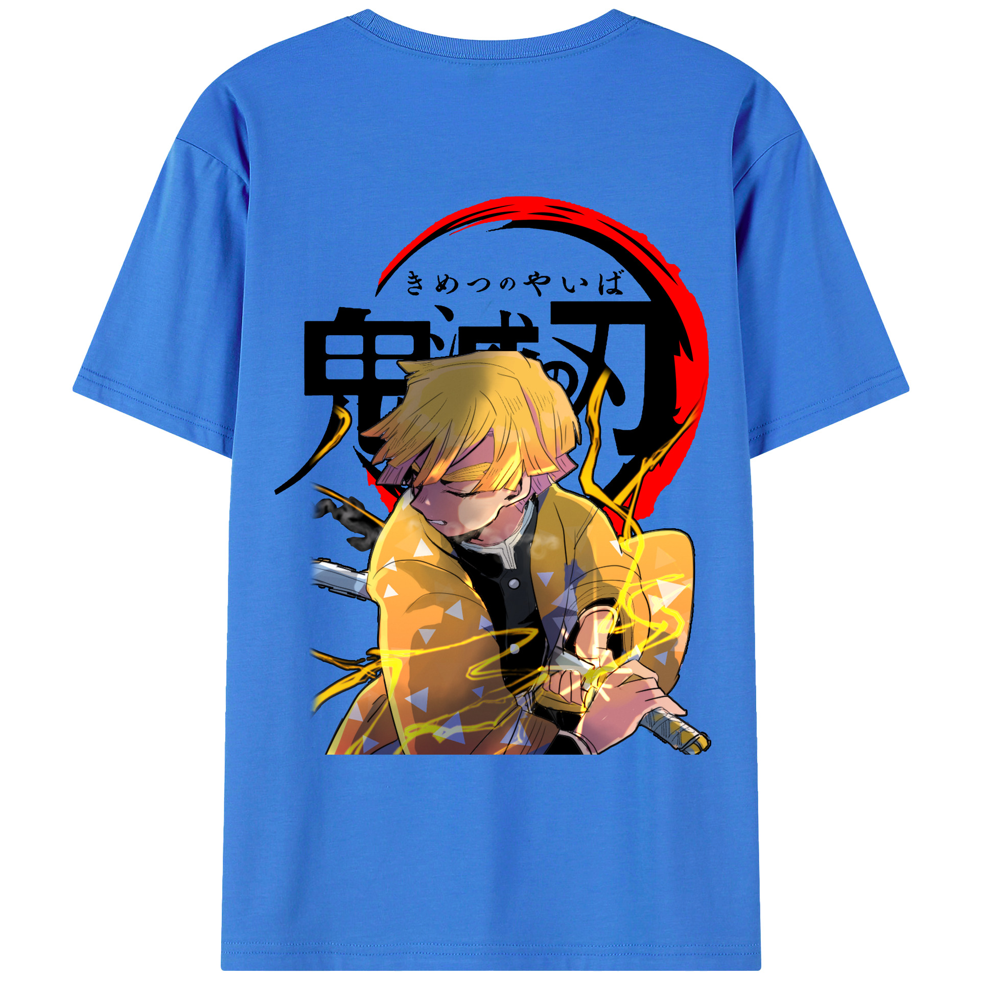 （画像用） 鬼滅の刃（きめつのやいば）我妻 善逸／あがつま ぜんいつ Agatsuma Zenitsu 綿100％ メンズ半袖Tシャツ（バックプリント） 通気性