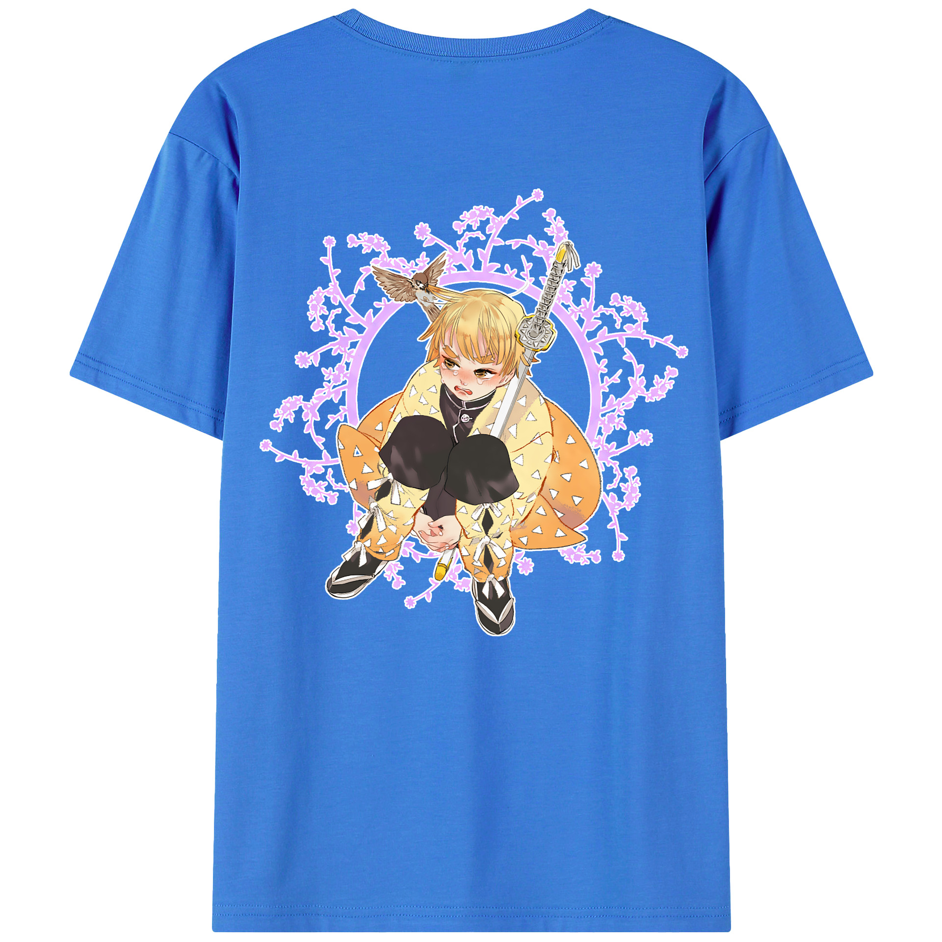 （画像用） 鬼滅の刃（きめつのやいば）我妻 善逸／あがつま ぜんいつ Agatsuma Zenitsu 綿100％ メンズ半袖Tシャツ（バックプリント） 通気性