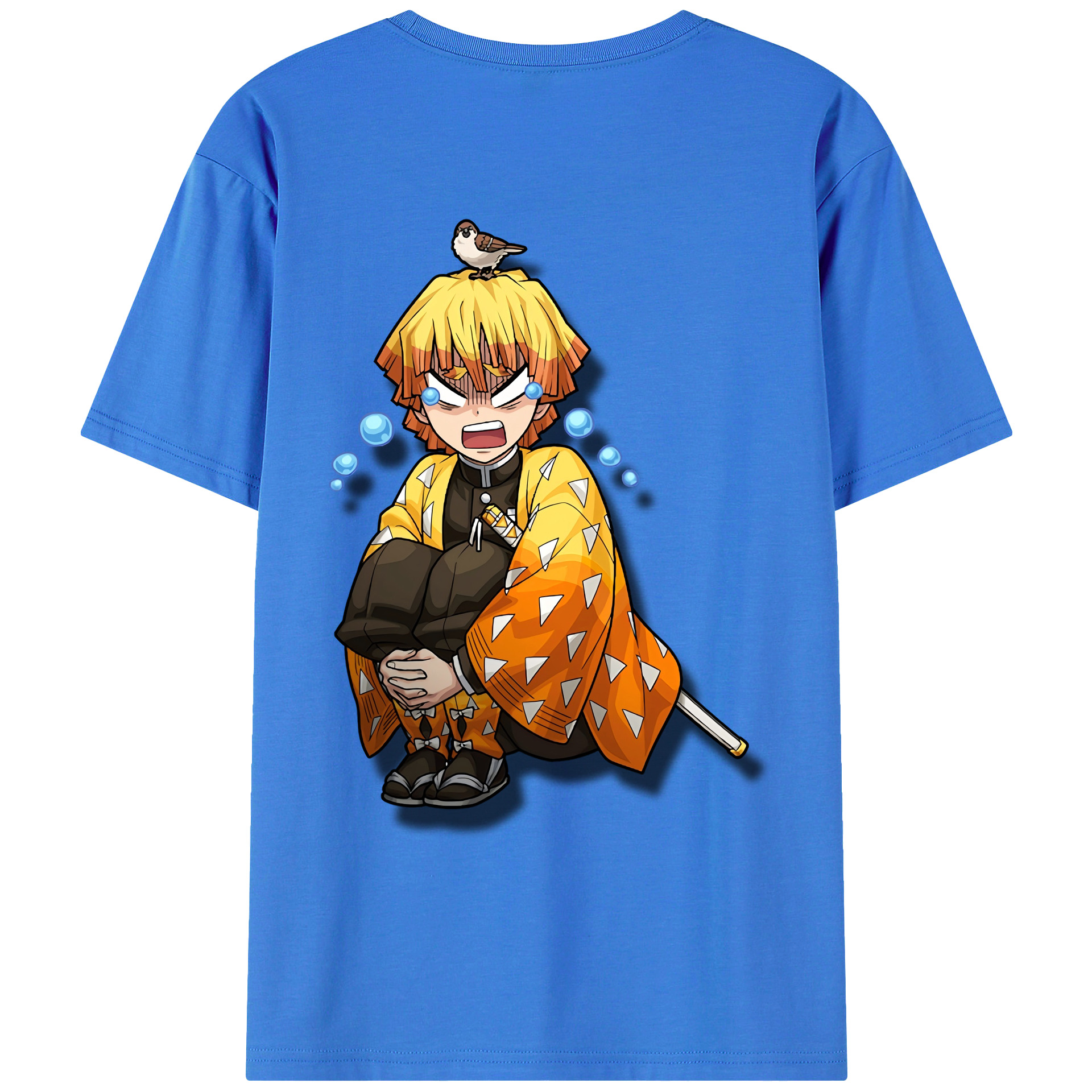 （画像用） 鬼滅の刃（きめつのやいば）我妻 善逸／あがつま ぜんいつ Agatsuma Zenitsu 綿100％ メンズ半袖Tシャツ（バックプリント） 通気性