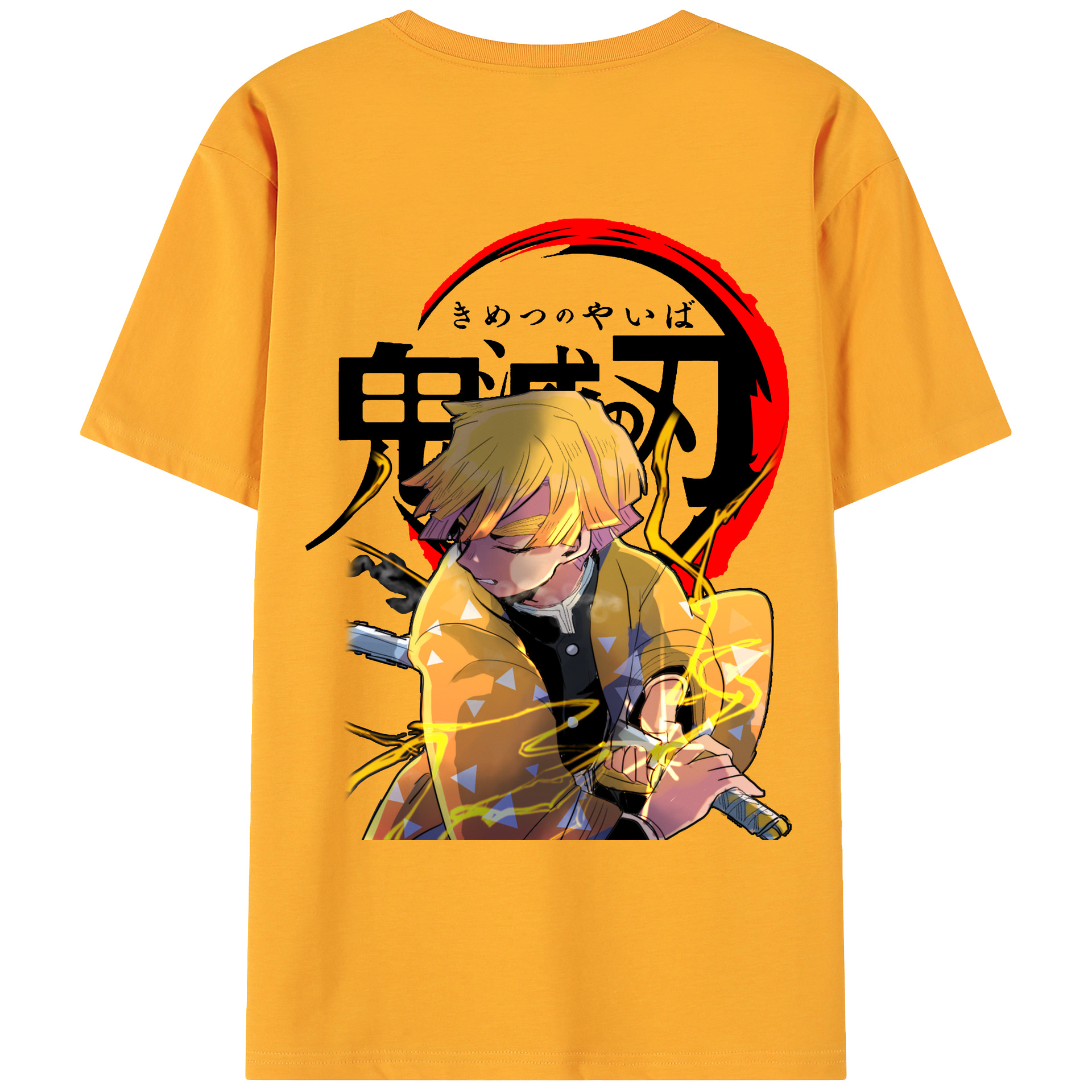 （画像用） 鬼滅の刃（きめつのやいば）我妻 善逸／あがつま ぜんいつ Agatsuma Zenitsu 綿100％ メンズ半袖Tシャツ（バックプリント） 通気性