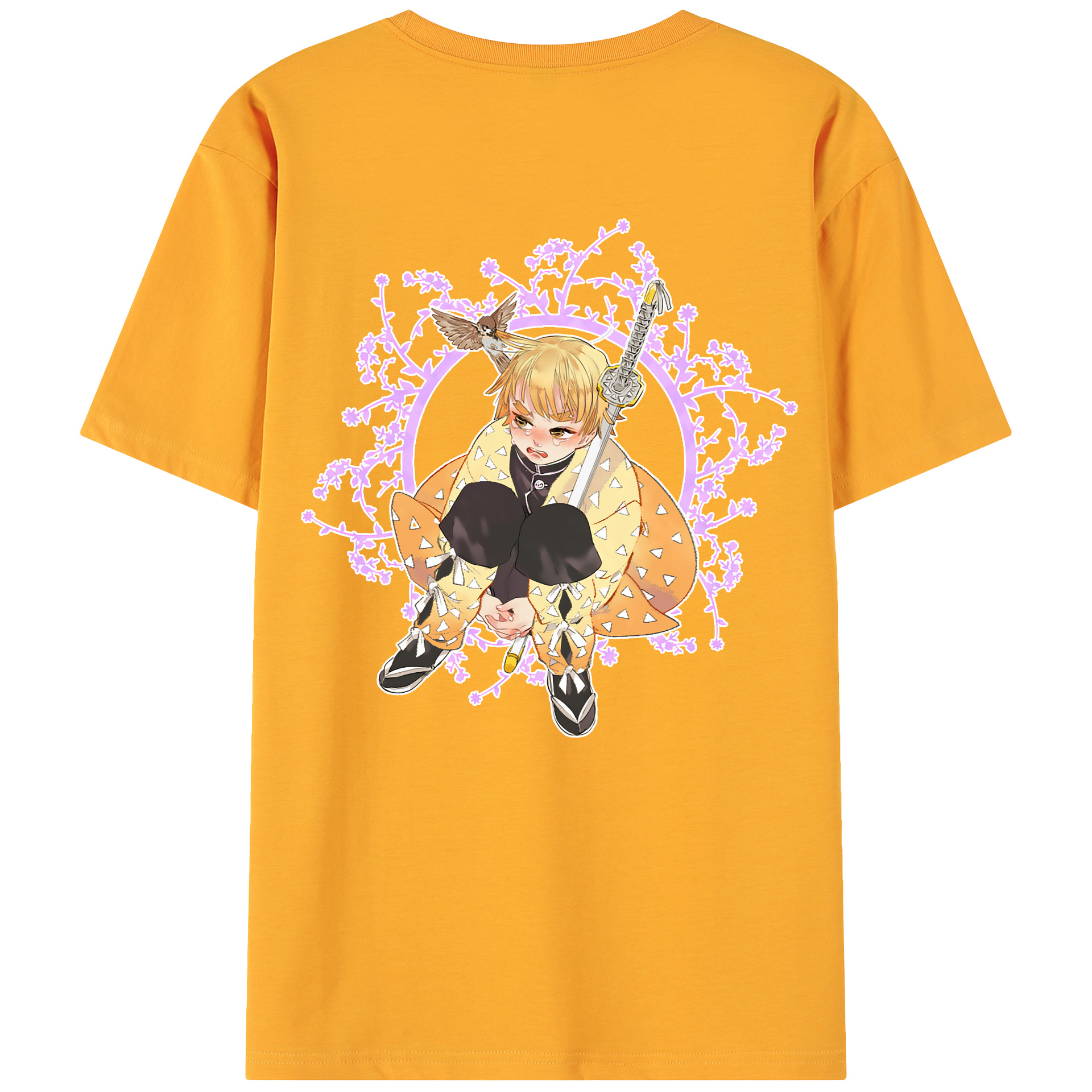 （画像用） 鬼滅の刃（きめつのやいば）我妻 善逸／あがつま ぜんいつ Agatsuma Zenitsu 綿100％ メンズ半袖Tシャツ（バックプリント） 通気性