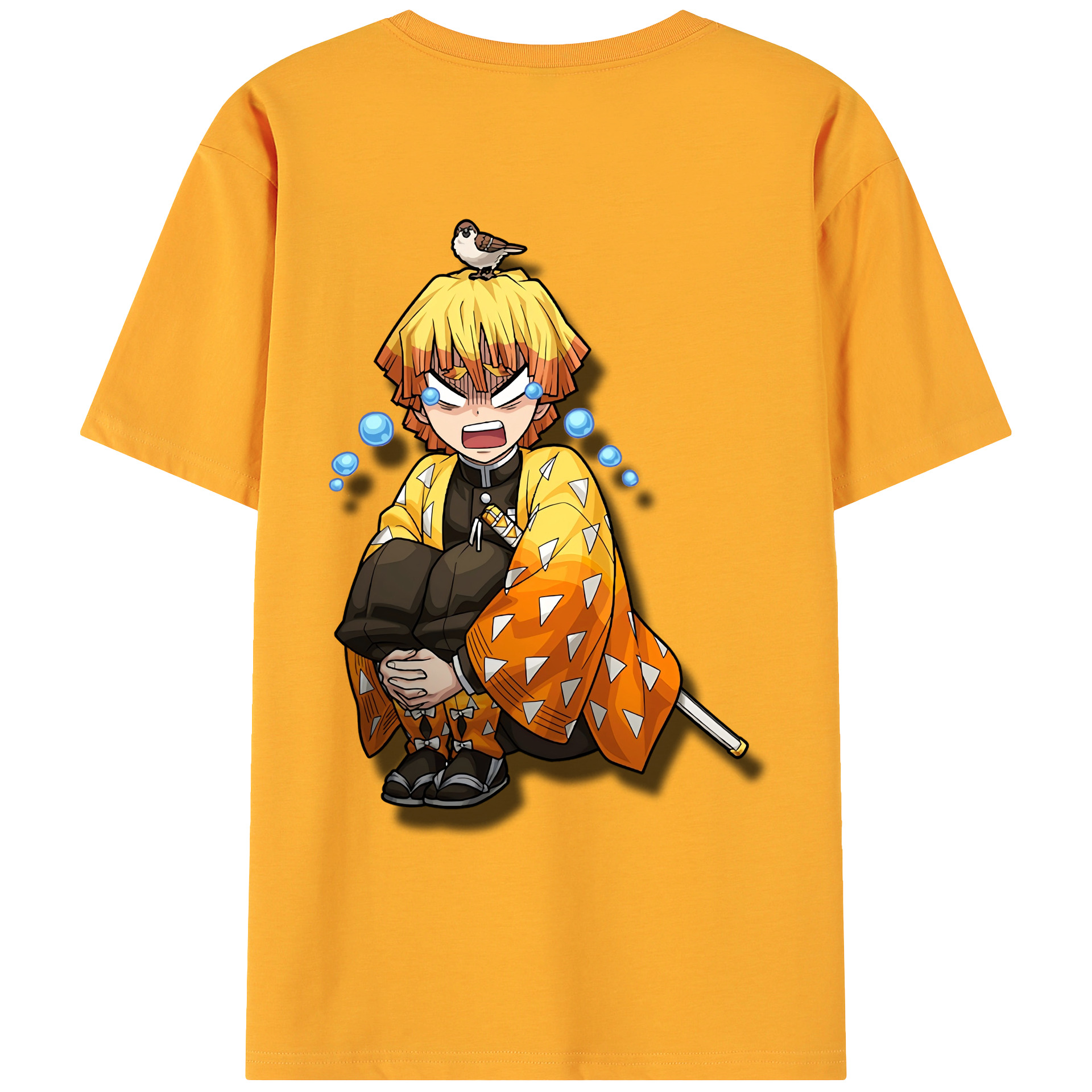 （画像用） 鬼滅の刃（きめつのやいば）我妻 善逸／あがつま ぜんいつ Agatsuma Zenitsu 綿100％ メンズ半袖Tシャツ（バックプリント） 通気性