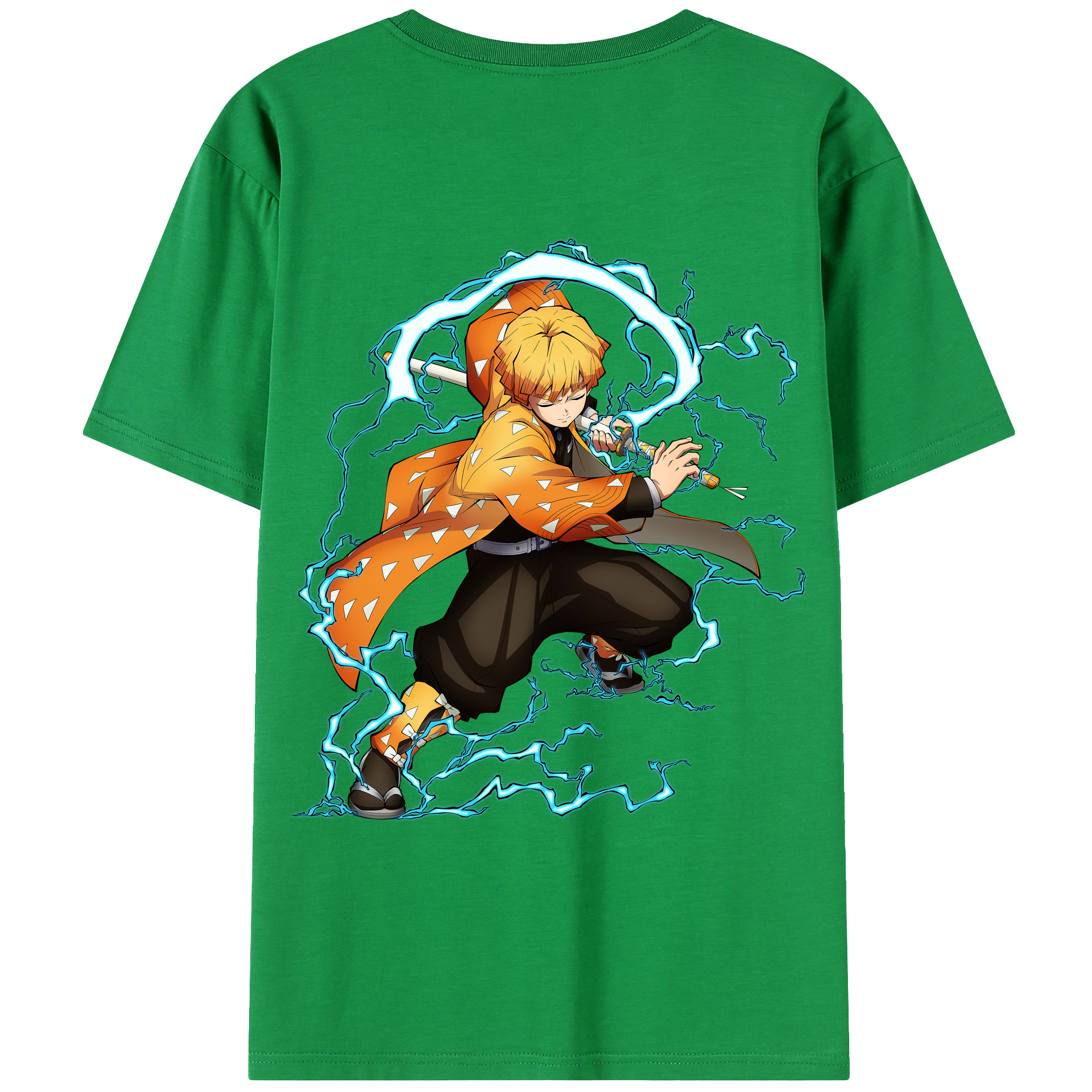 （画像用） 鬼滅の刃（きめつのやいば）我妻 善逸／あがつま ぜんいつ Agatsuma Zenitsu 綿100％ メンズ半袖Tシャツ（バックプリント） 通気性