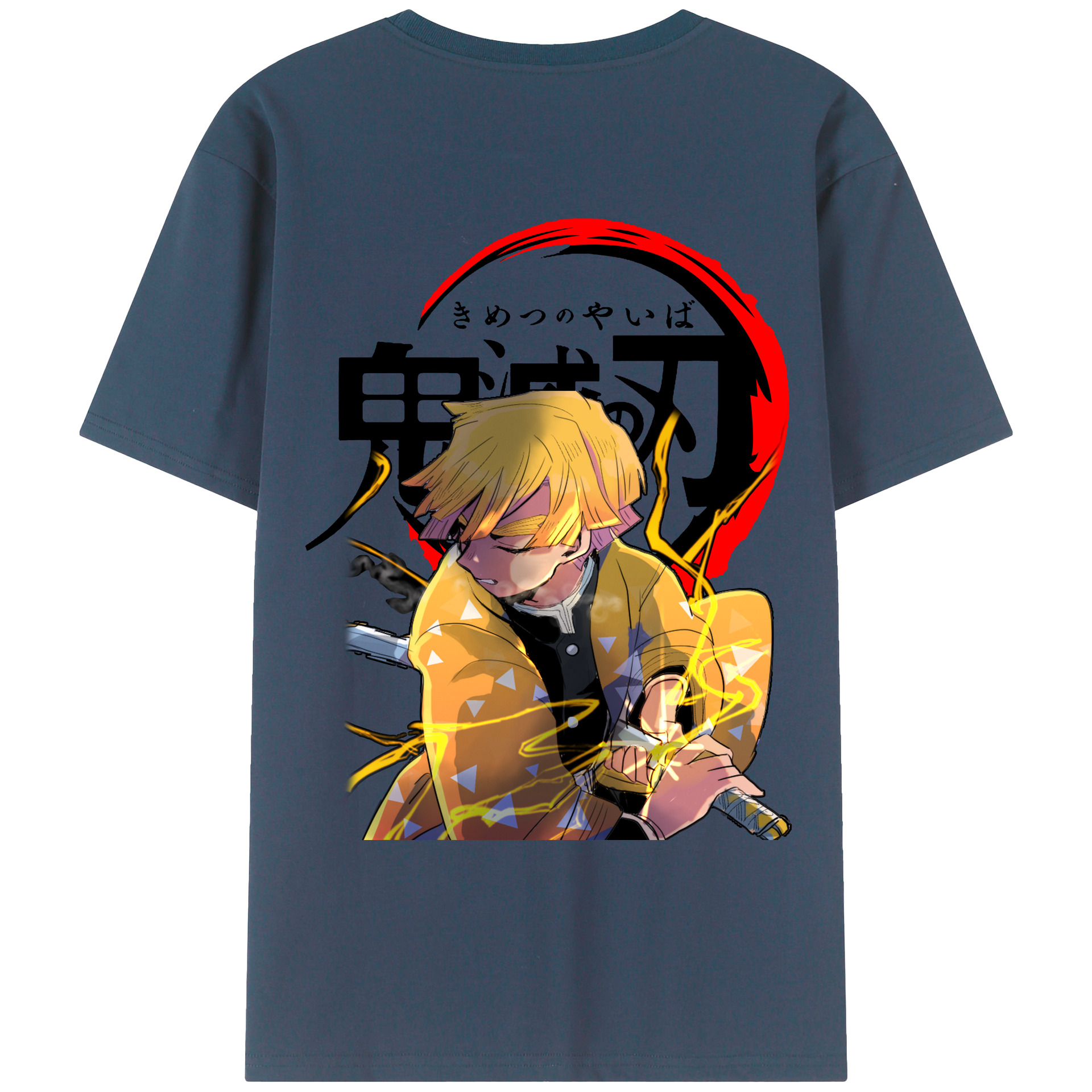（画像用） 鬼滅の刃（きめつのやいば）我妻 善逸／あがつま ぜんいつ Agatsuma Zenitsu 綿100％ メンズ半袖Tシャツ（バックプリント） 通気性