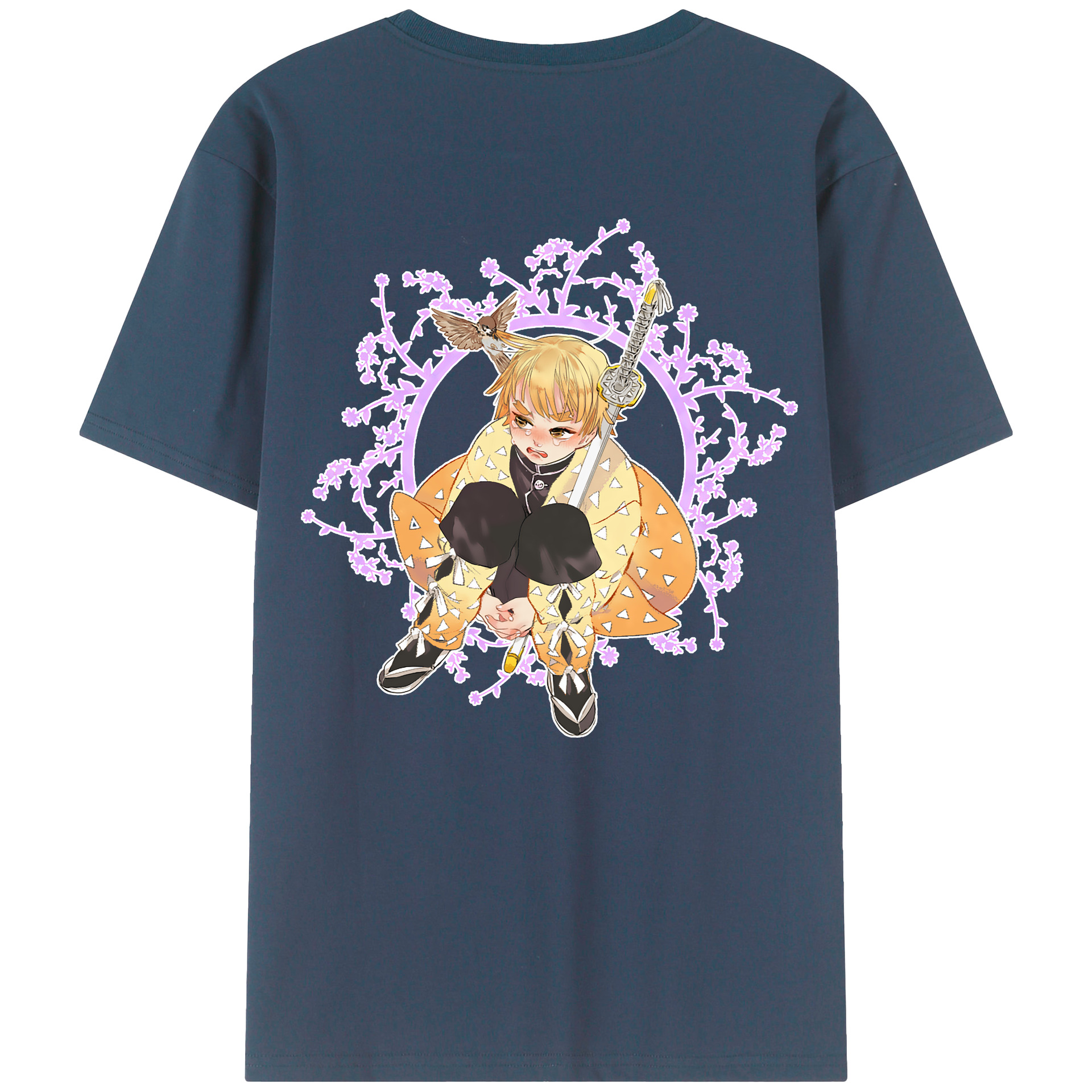 （画像用） 鬼滅の刃（きめつのやいば）我妻 善逸／あがつま ぜんいつ Agatsuma Zenitsu 綿100％ メンズ半袖Tシャツ（バックプリント） 通気性