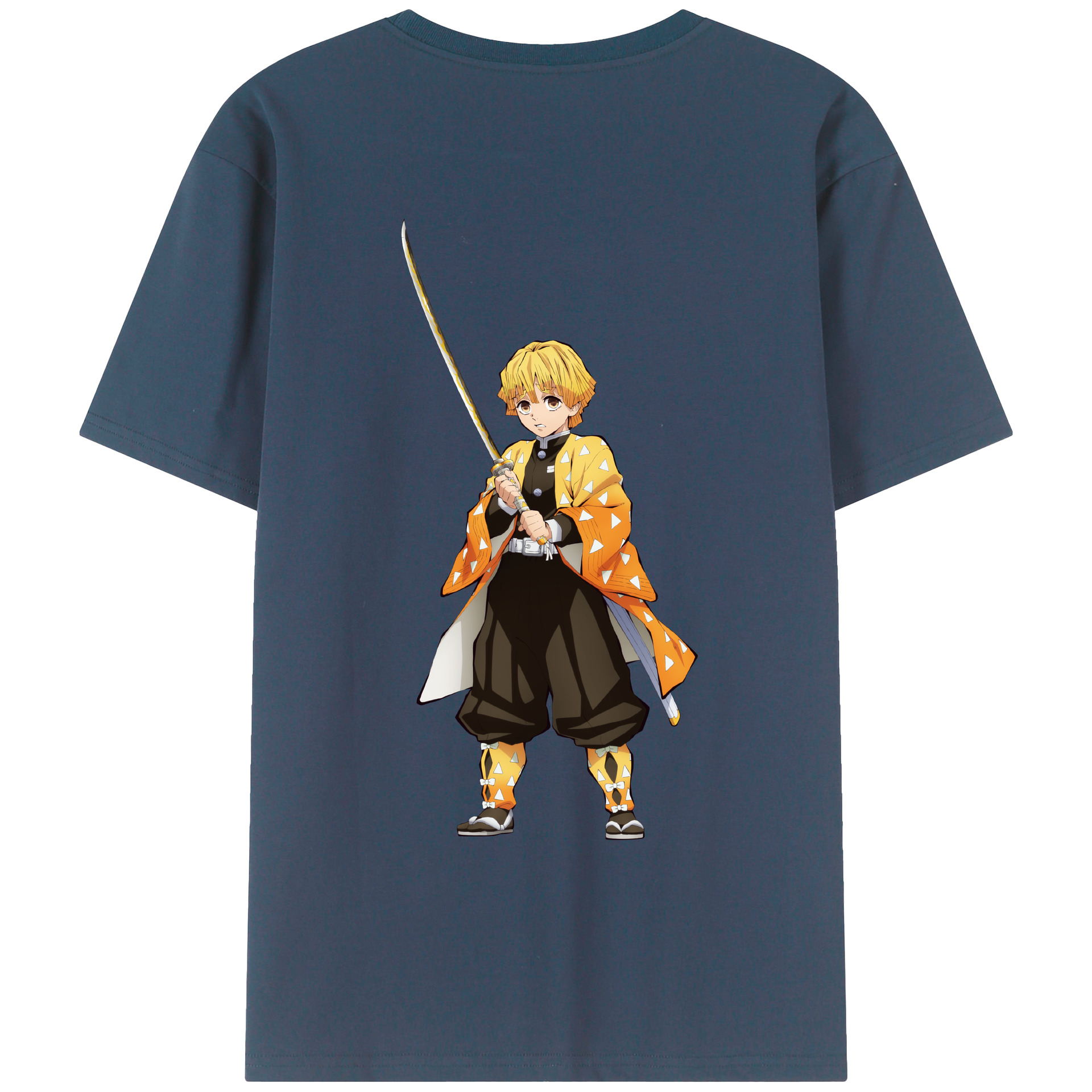 （画像用） 鬼滅の刃（きめつのやいば）我妻 善逸／あがつま ぜんいつ Agatsuma Zenitsu 綿100％ メンズ半袖Tシャツ（バックプリント） 通気性