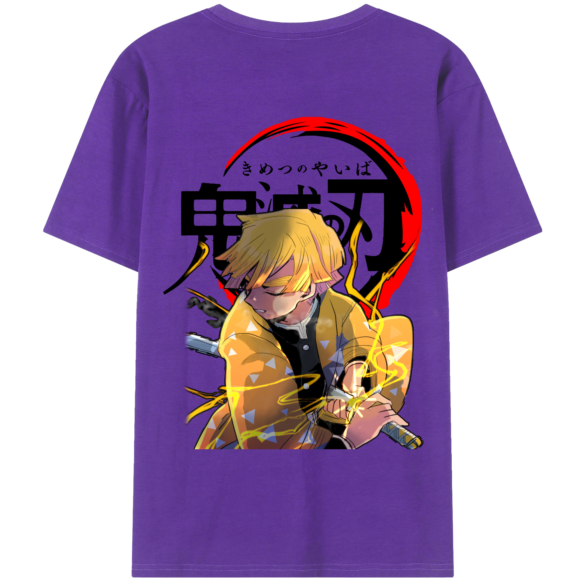 （画像用） 鬼滅の刃（きめつのやいば）我妻 善逸／あがつま ぜんいつ Agatsuma Zenitsu 綿100％ メンズ半袖Tシャツ（バックプリント） 通気性
