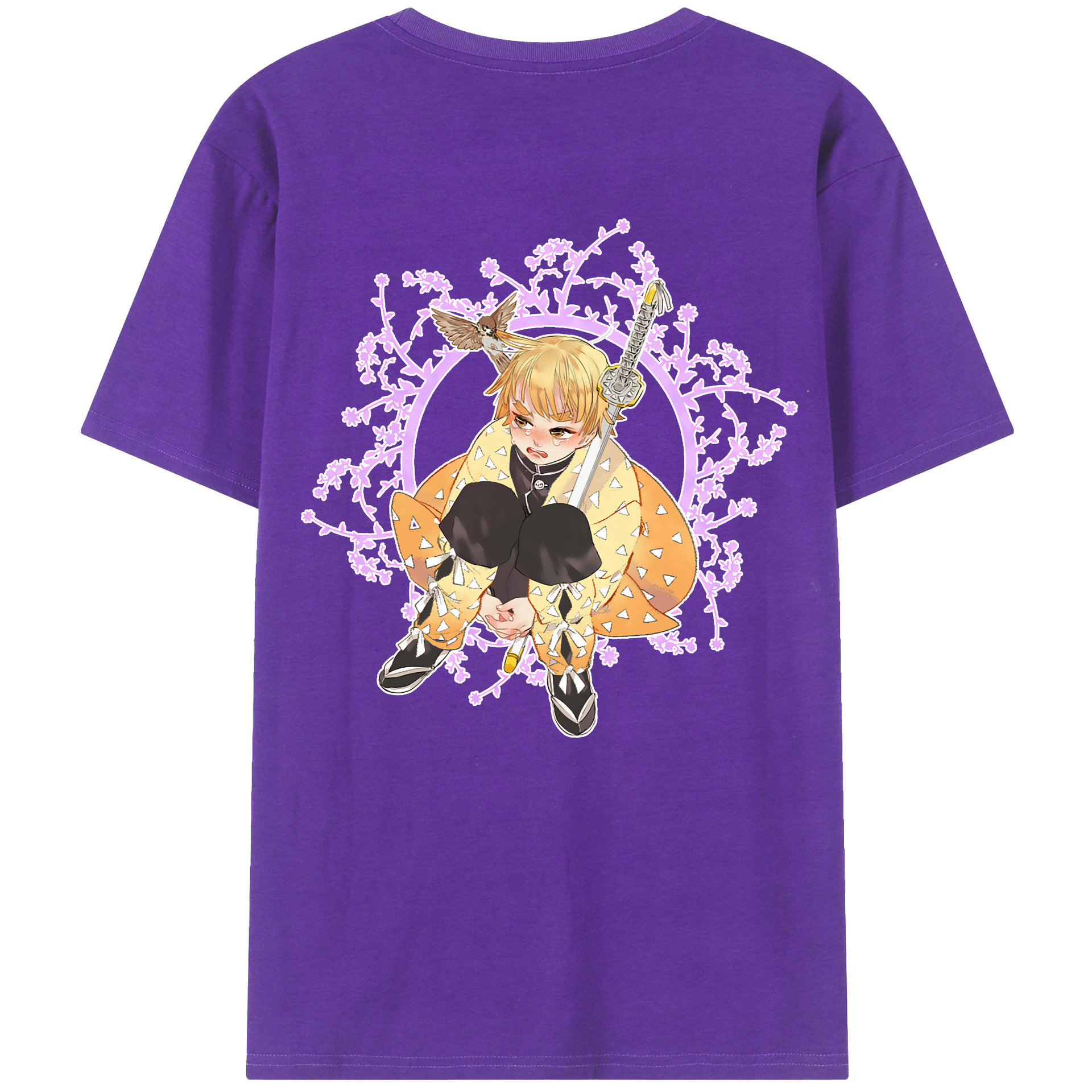 （画像用） 鬼滅の刃（きめつのやいば）我妻 善逸／あがつま ぜんいつ Agatsuma Zenitsu 綿100％ メンズ半袖Tシャツ（バックプリント） 通気性