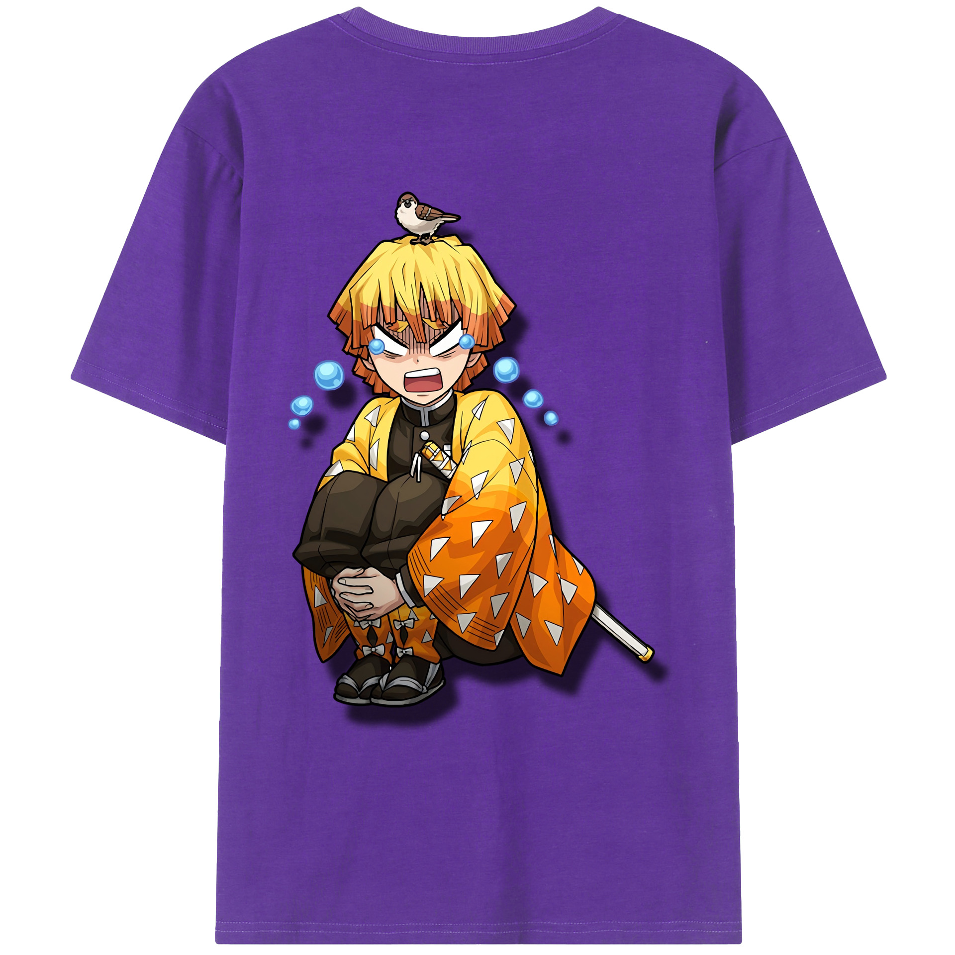（画像用） 鬼滅の刃（きめつのやいば）我妻 善逸／あがつま ぜんいつ Agatsuma Zenitsu 綿100％ メンズ半袖Tシャツ（バックプリント） 通気性