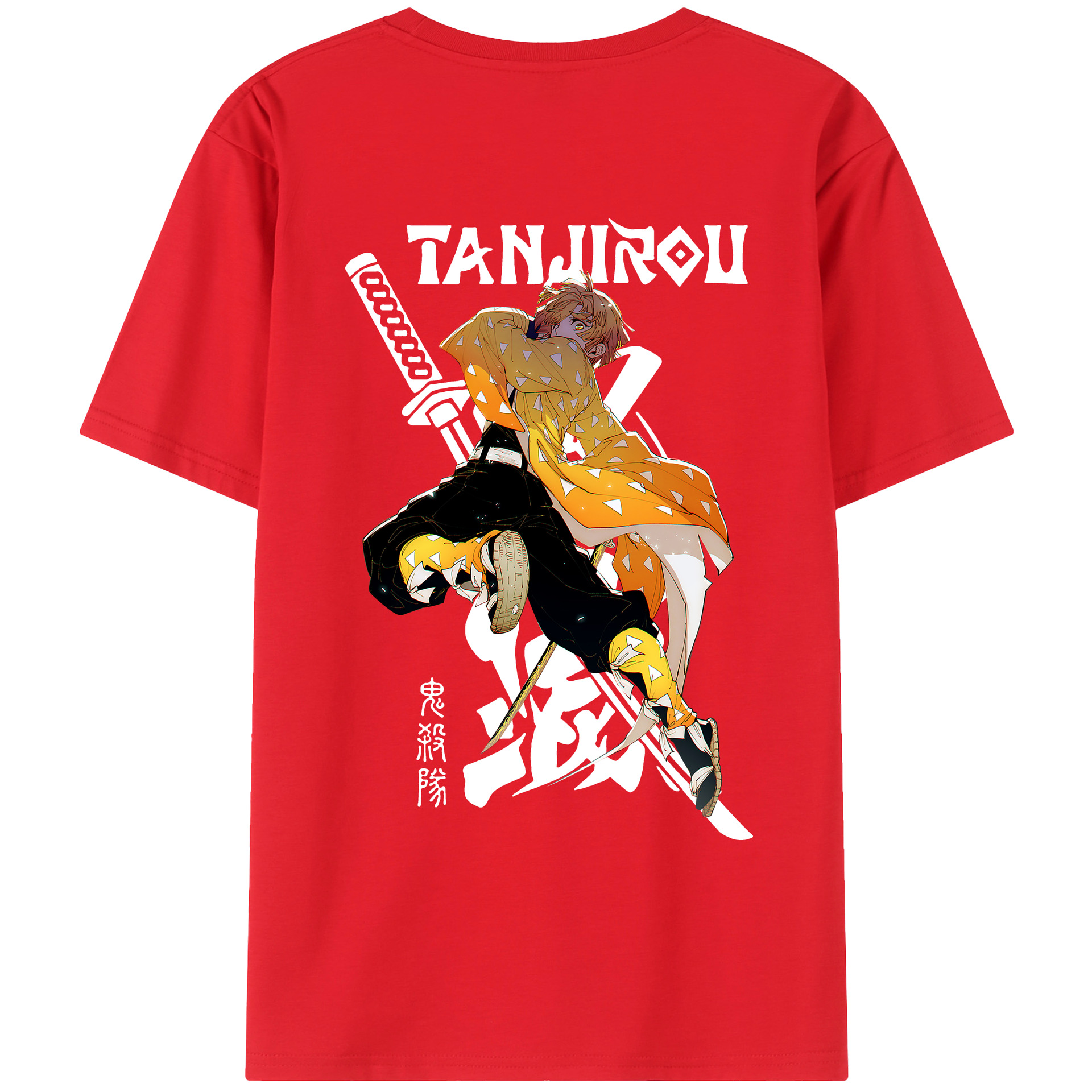 （画像用） 鬼滅の刃（きめつのやいば）我妻 善逸／あがつま ぜんいつ Agatsuma Zenitsu 綿100％ メンズ半袖Tシャツ（バックプリント） 通気性