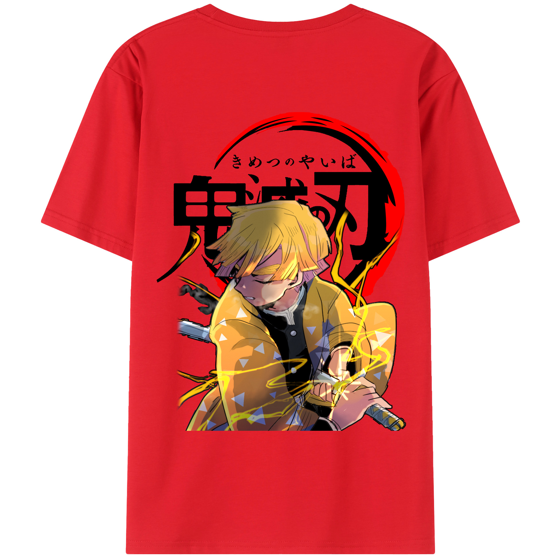 （画像用） 鬼滅の刃（きめつのやいば）我妻 善逸／あがつま ぜんいつ Agatsuma Zenitsu 綿100％ メンズ半袖Tシャツ（バックプリント） 通気性