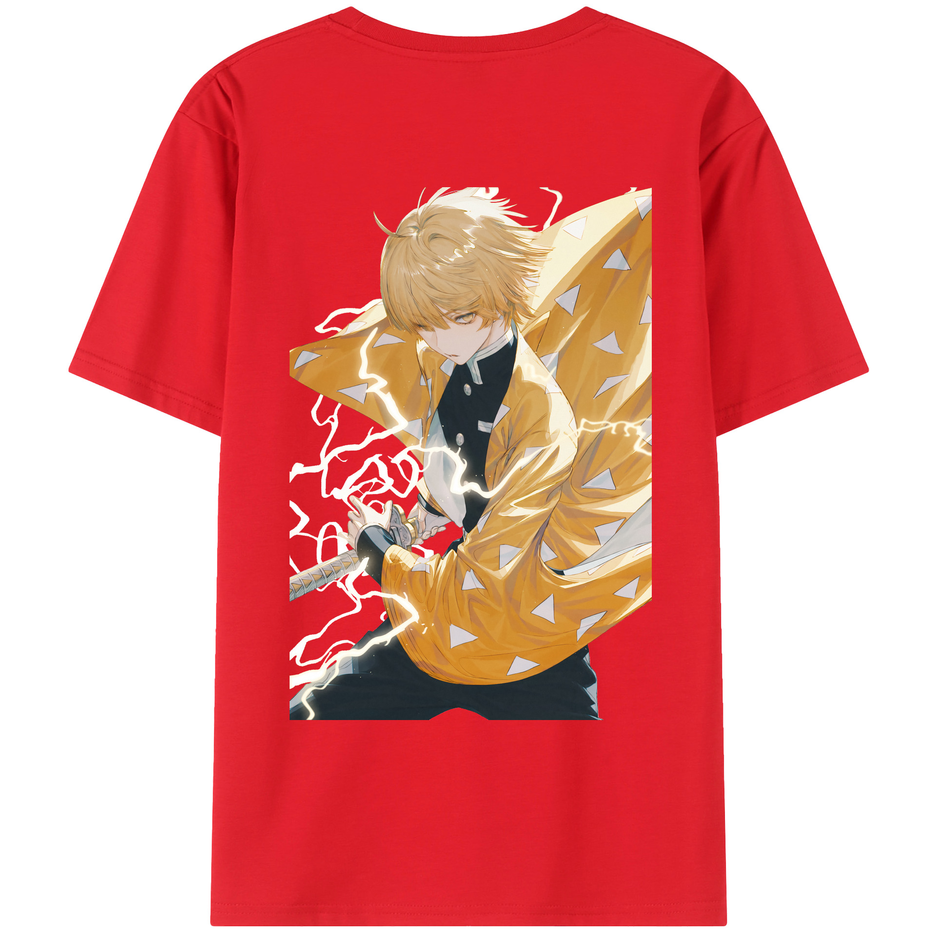 （画像用） 鬼滅の刃（きめつのやいば）我妻 善逸／あがつま ぜんいつ Agatsuma Zenitsu 綿100％ メンズ半袖Tシャツ（バックプリント） 通気性
