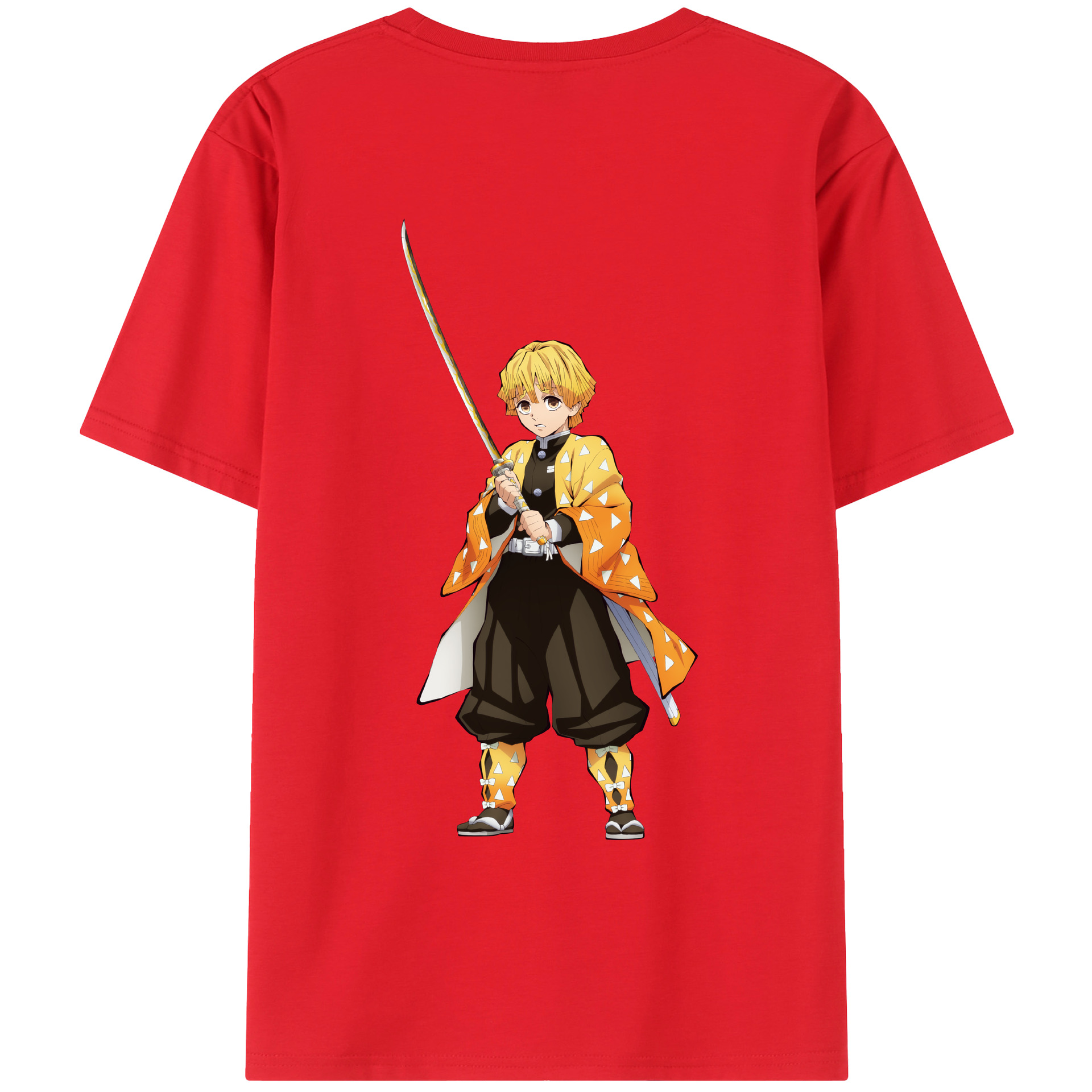 （画像用） 鬼滅の刃（きめつのやいば）我妻 善逸／あがつま ぜんいつ Agatsuma Zenitsu 綿100％ メンズ半袖Tシャツ（バックプリント） 通気性