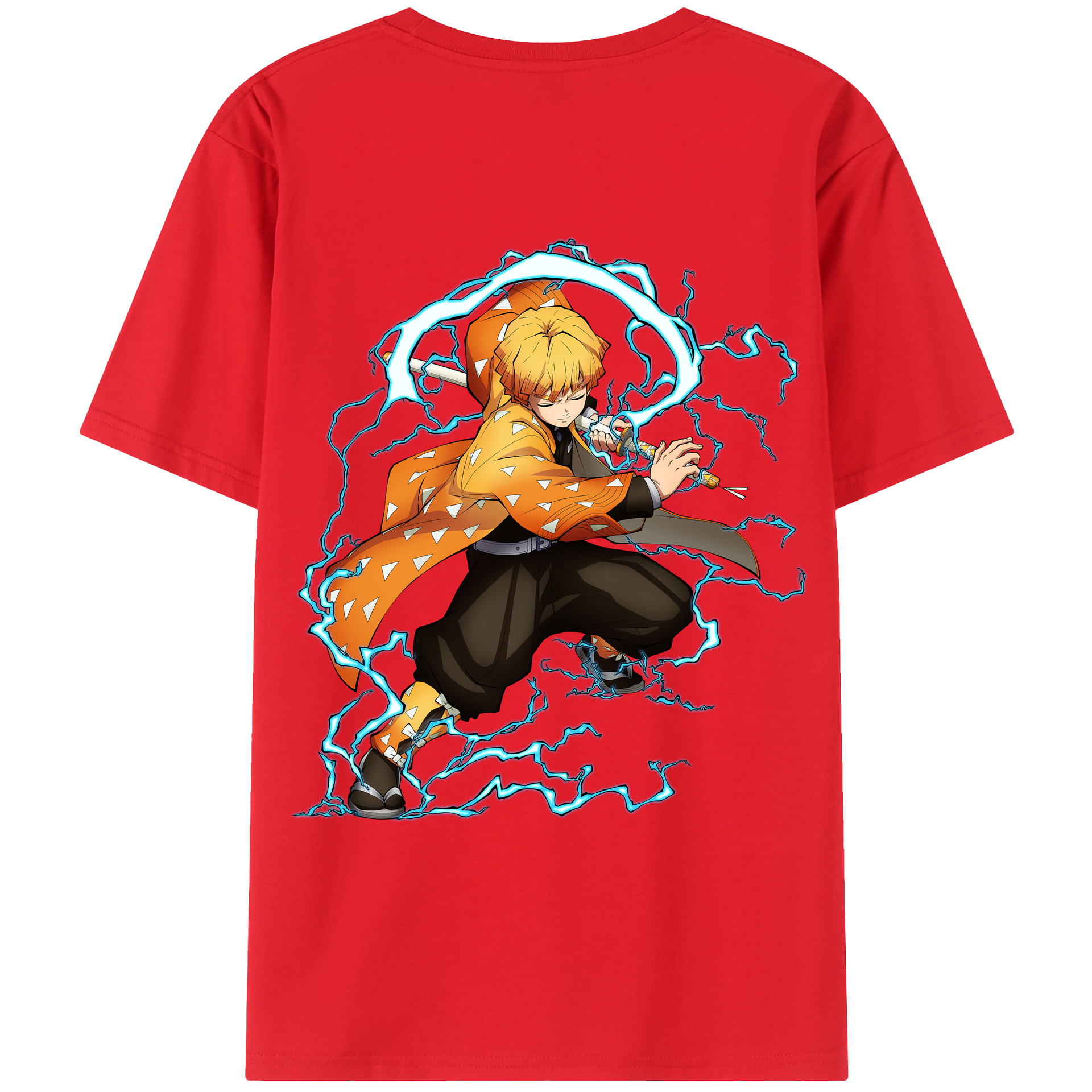 （画像用） 鬼滅の刃（きめつのやいば）我妻 善逸／あがつま ぜんいつ Agatsuma Zenitsu 綿100％ メンズ半袖Tシャツ（バックプリント） 通気性