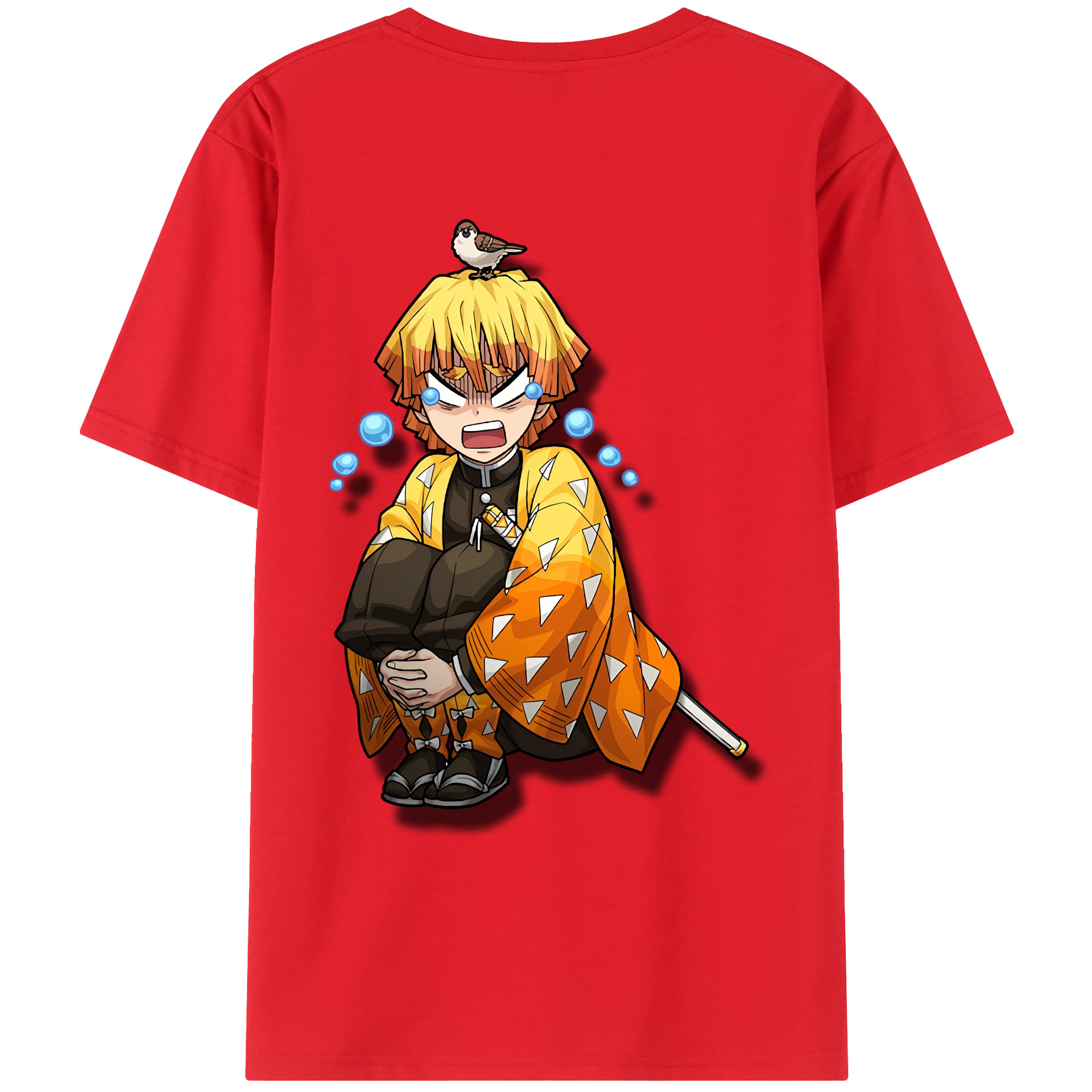 （画像用） 鬼滅の刃（きめつのやいば）我妻 善逸／あがつま ぜんいつ Agatsuma Zenitsu 綿100％ メンズ半袖Tシャツ（バックプリント） 通気性