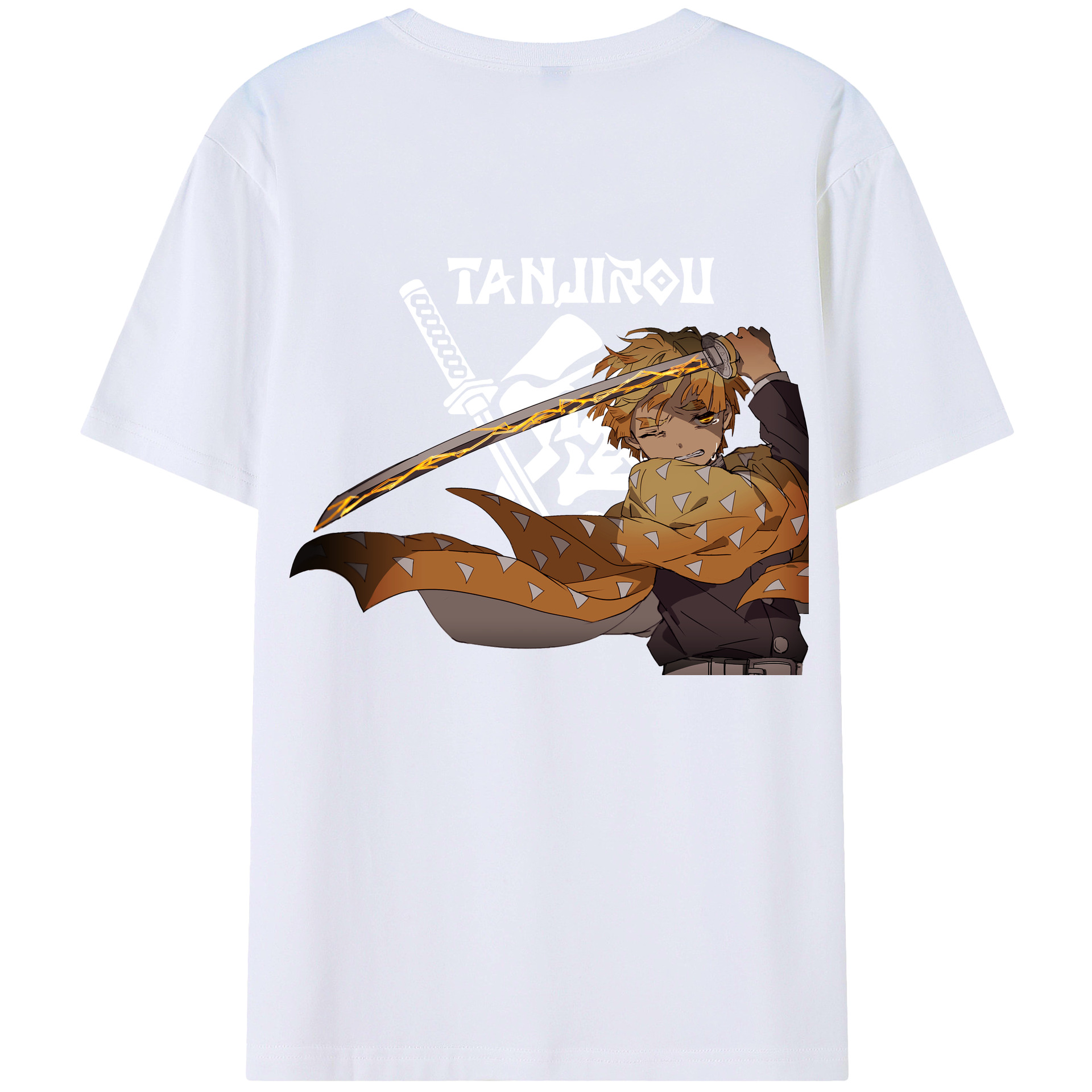 （画像用） 鬼滅の刃（きめつのやいば）我妻 善逸／あがつま ぜんいつ Agatsuma Zenitsu 綿100％ メンズ半袖Tシャツ（バックプリント） 通気性