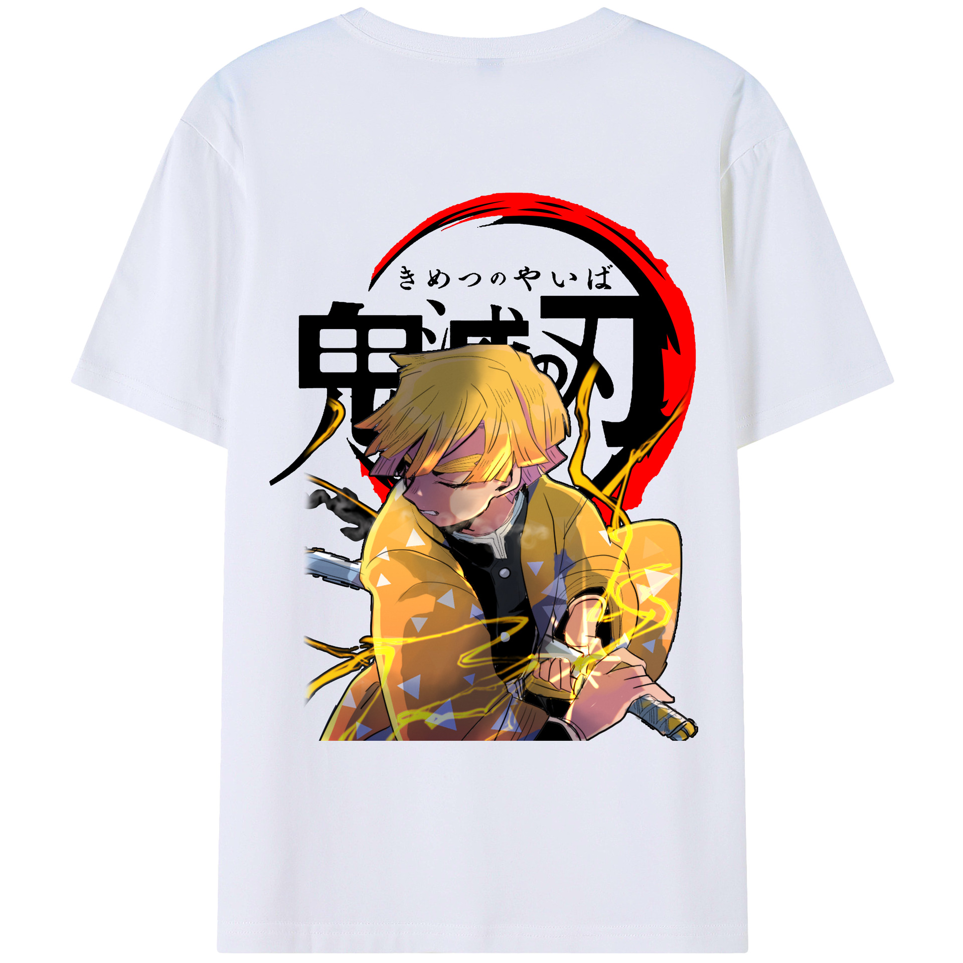 （画像用） 鬼滅の刃（きめつのやいば）我妻 善逸／あがつま ぜんいつ Agatsuma Zenitsu 綿100％ メンズ半袖Tシャツ（バックプリント） 通気性