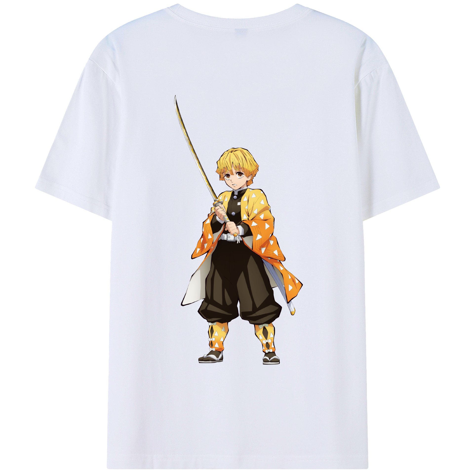 （画像用） 鬼滅の刃（きめつのやいば）我妻 善逸／あがつま ぜんいつ Agatsuma Zenitsu 綿100％ メンズ半袖Tシャツ（バックプリント） 通気性